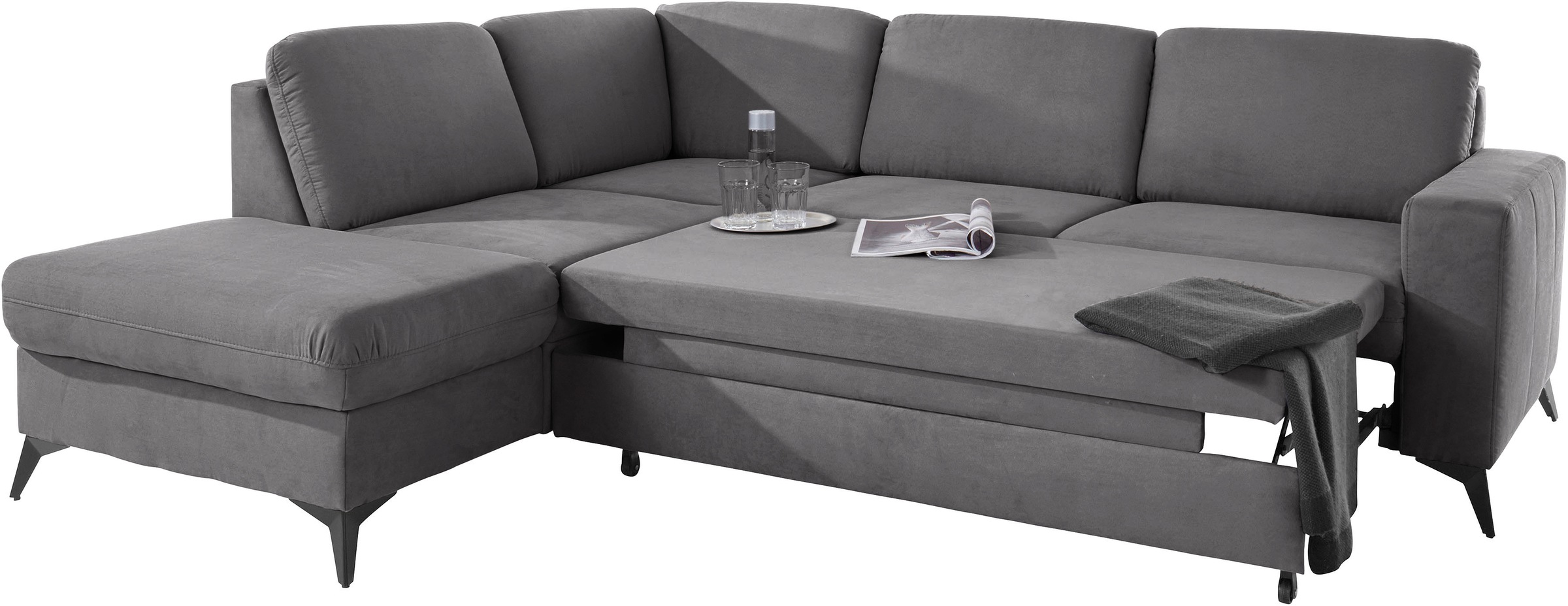 Places of Style Ecksofa »Lolland L-Form«, Wahlweise mit Bettfunktion und Stauraum, auch mit abwischbarem Bezug