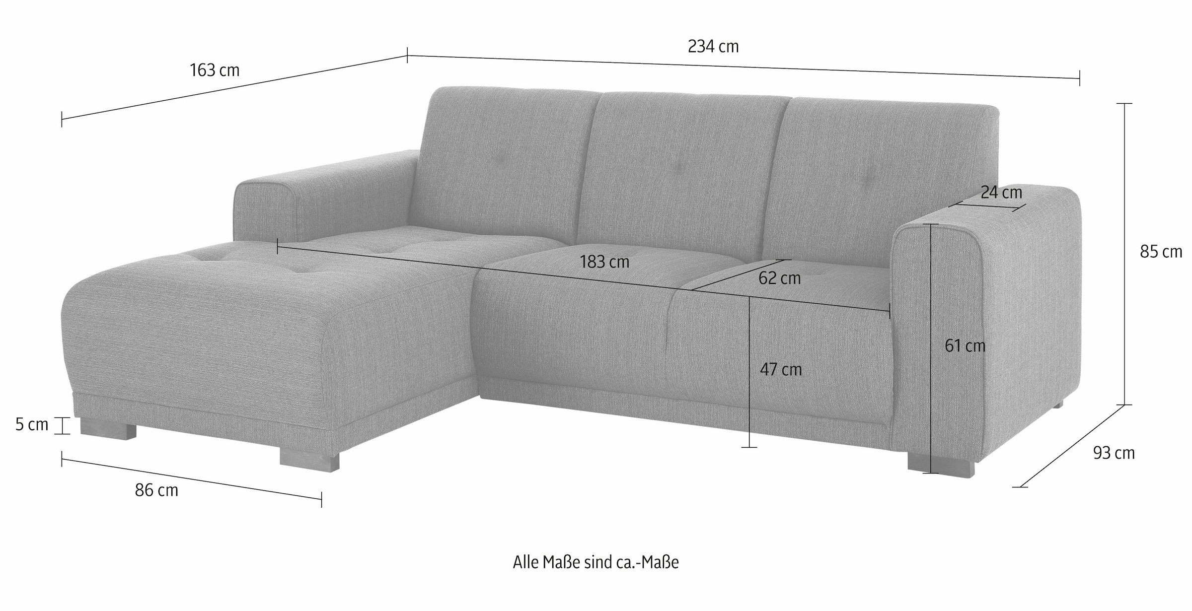 Home affaire Ecksofa »Langeland L-Form«, incl. 2 Zierkissen, Recamiere wahlweise links oder rechts