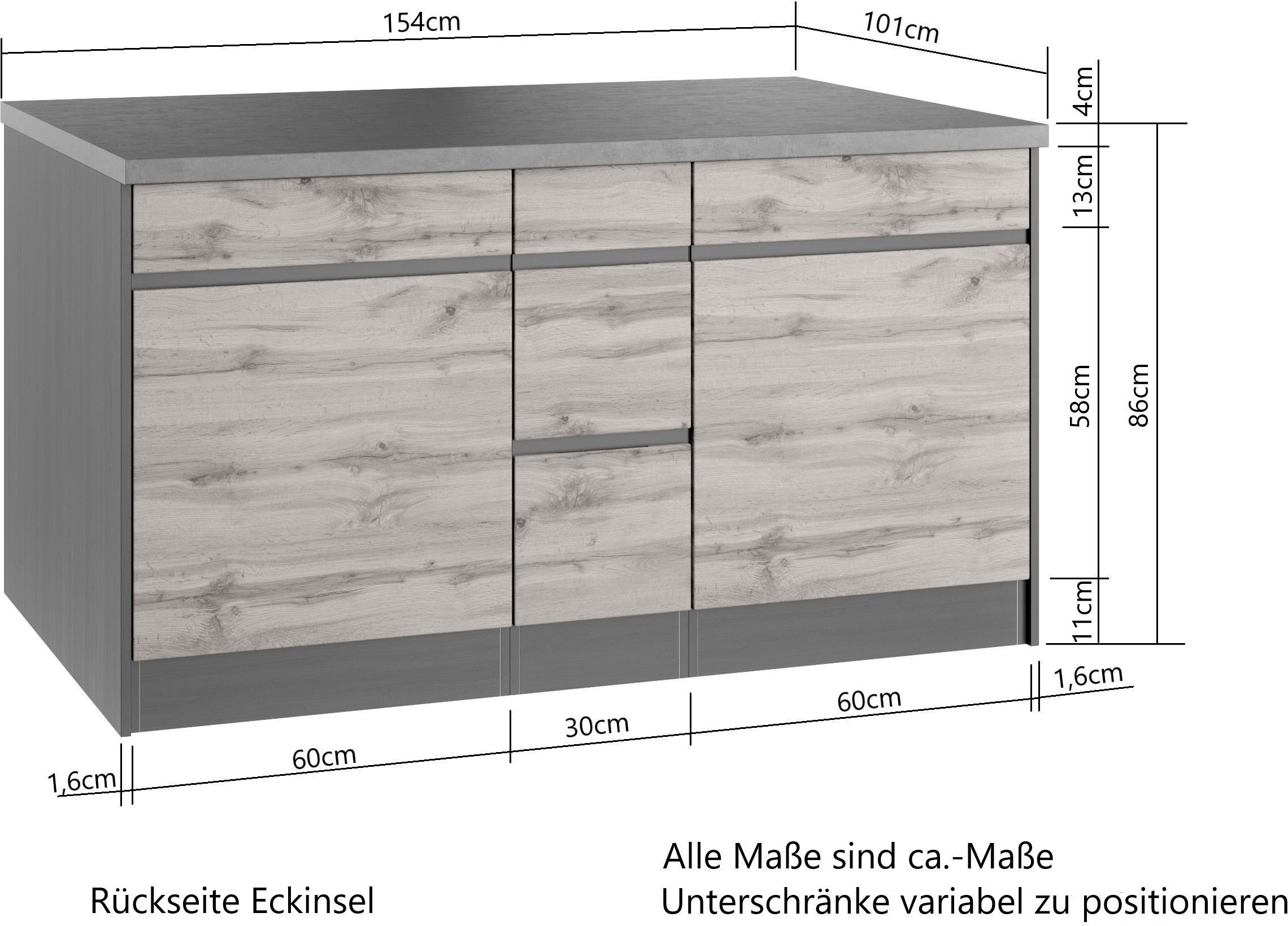 KOCHSTATION Cuisine d'angle »KS-Riesa« Largeur d'installation 490/153 cm, sans appareils électriques