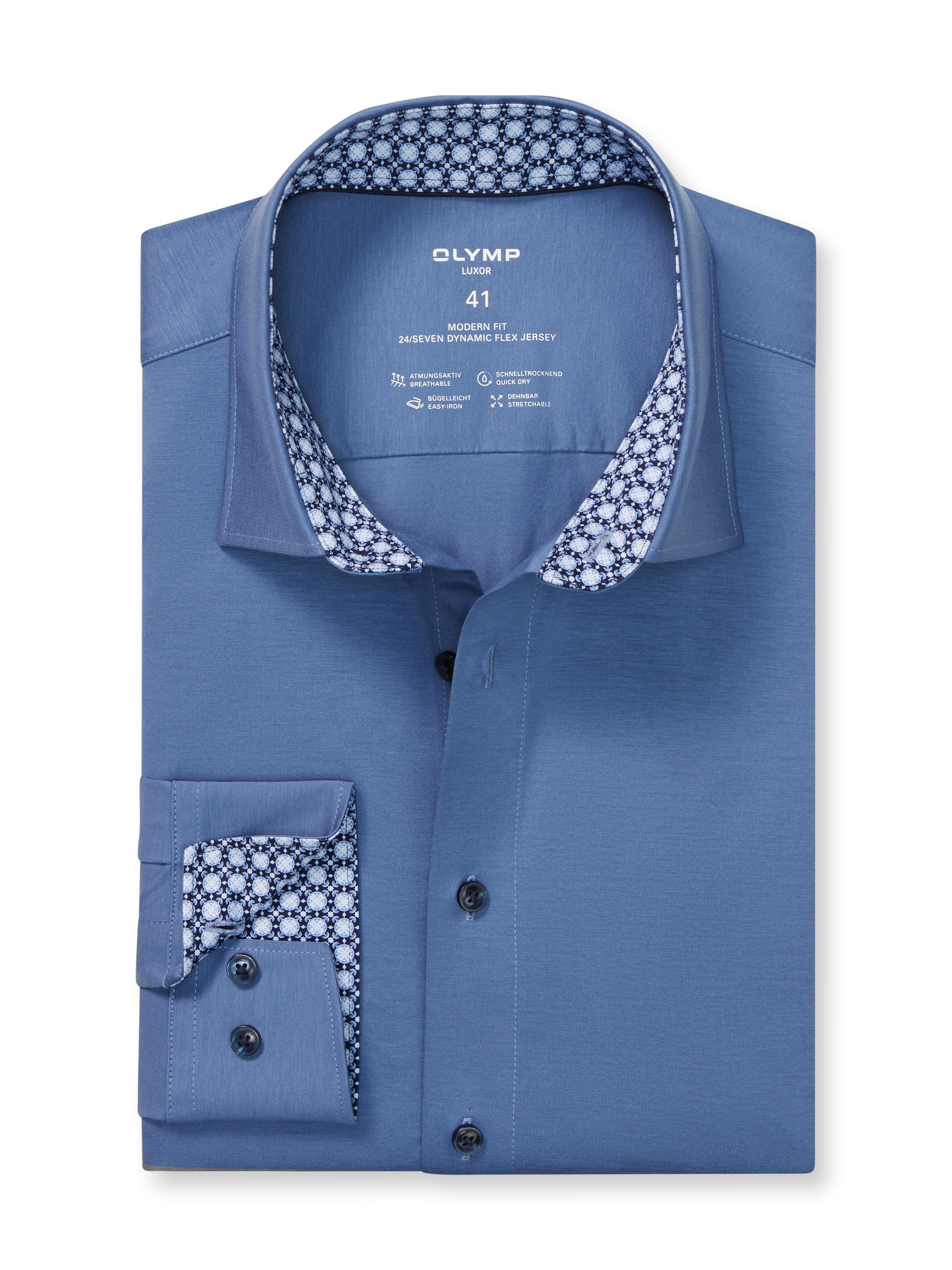 Image of OLYMP Langarmhemd "Luxor 24/Seven modern fit" Atmungsaktiv, Jersey, modern fit, New Kentkragen, Businesshemd