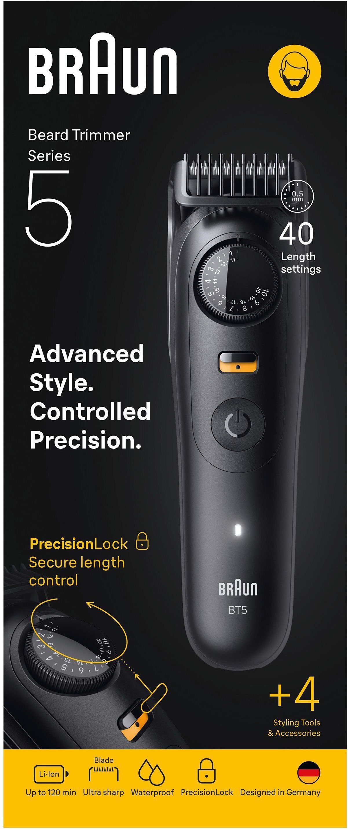 Braun Tondeuse à cheveux »Barttrimmer BT5520« lame ultra tranchante, autonomie batterie 120 min, 40 réglages de longueur