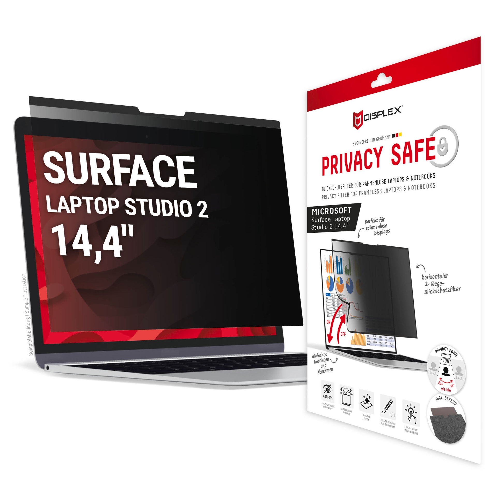 Image of Displex Displayschutzfolie "Privacy Safe 2-Wege Blickschutzfilter" für Microsoft Surface Laptop Studio 2 14,4 Blickschutzfolie, Schutzfolie, Bildschirmschutz, kratz- & stossfest
