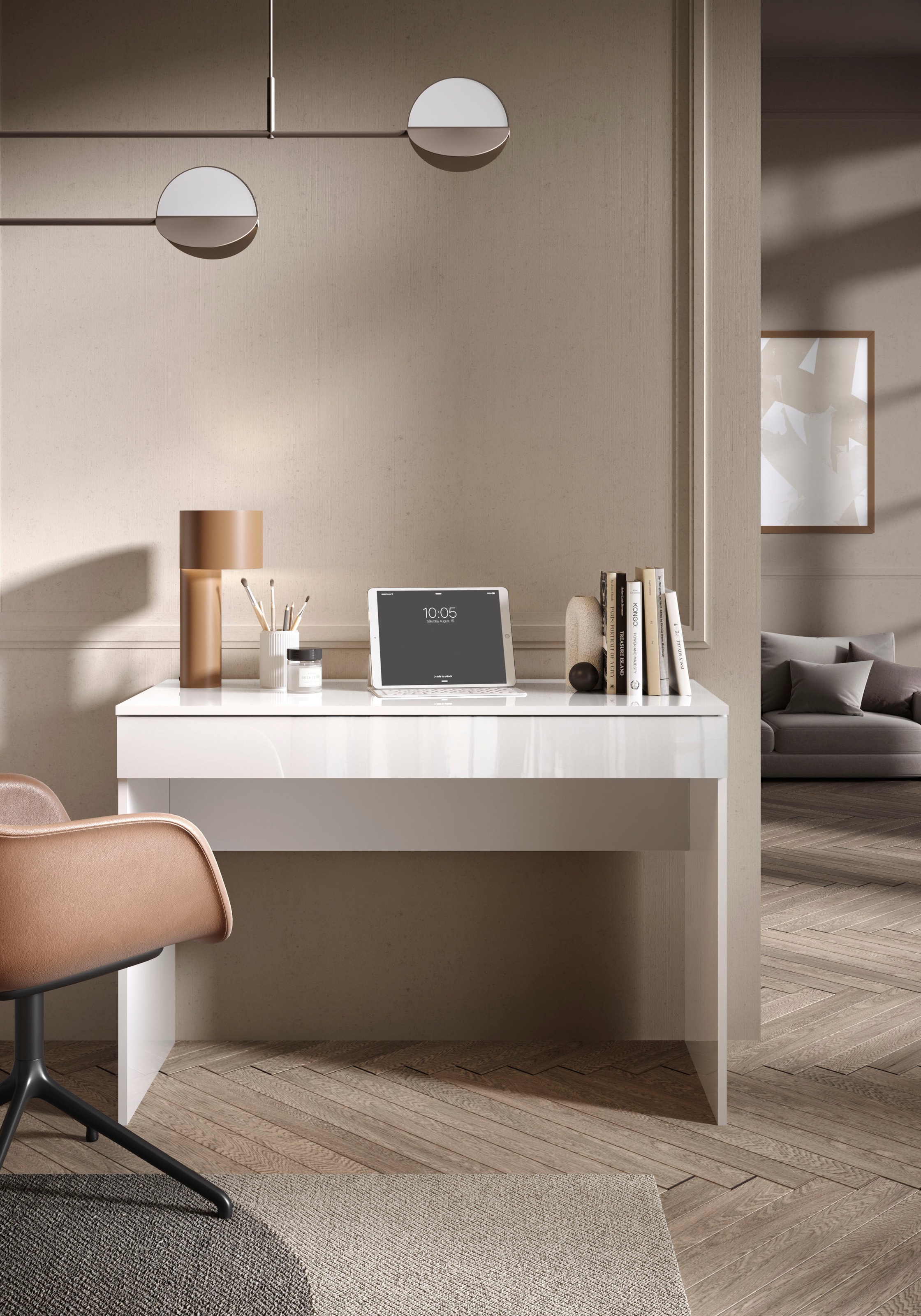 Bureau moderne gain de place avec tiroir 110x50x76cm Liam - Blanc