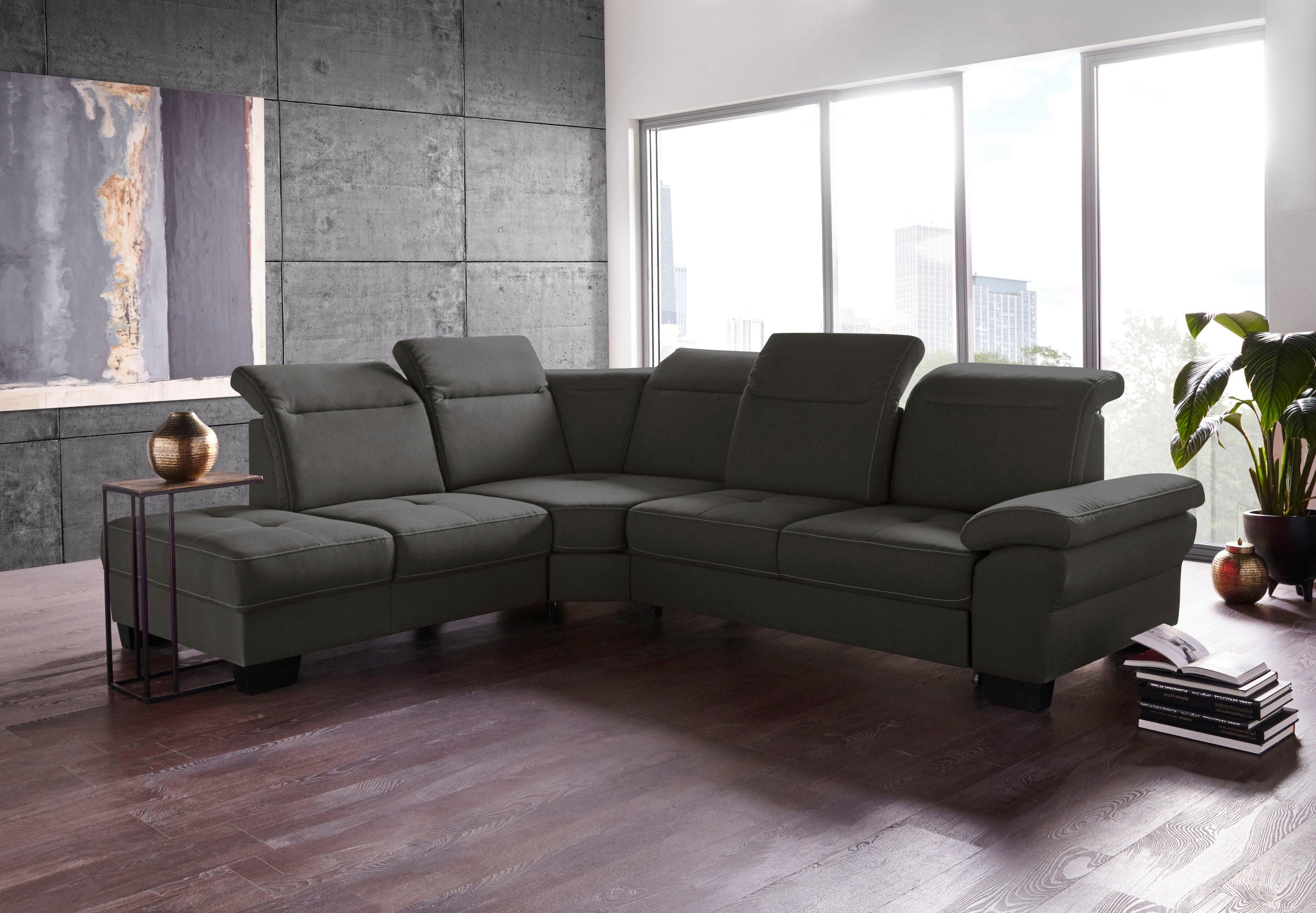 Places of Style Ecksofa »Cornwall L-Form«, incl. Sitztiefenverstellung, mit Bettfunktion und Kopfteilverstellung