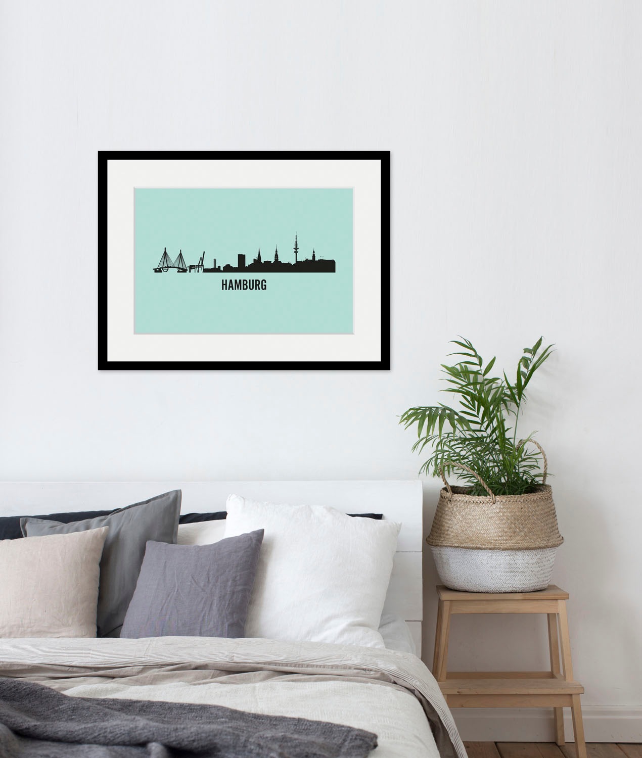 queence Bild »Hamburg Skyline«, Städte-Stadt-Deutschland-Gebäude-Hamburg-Schwarz-Weiss, (1 St.), HD Premium Poster-Druck inkl. Holzrahmen