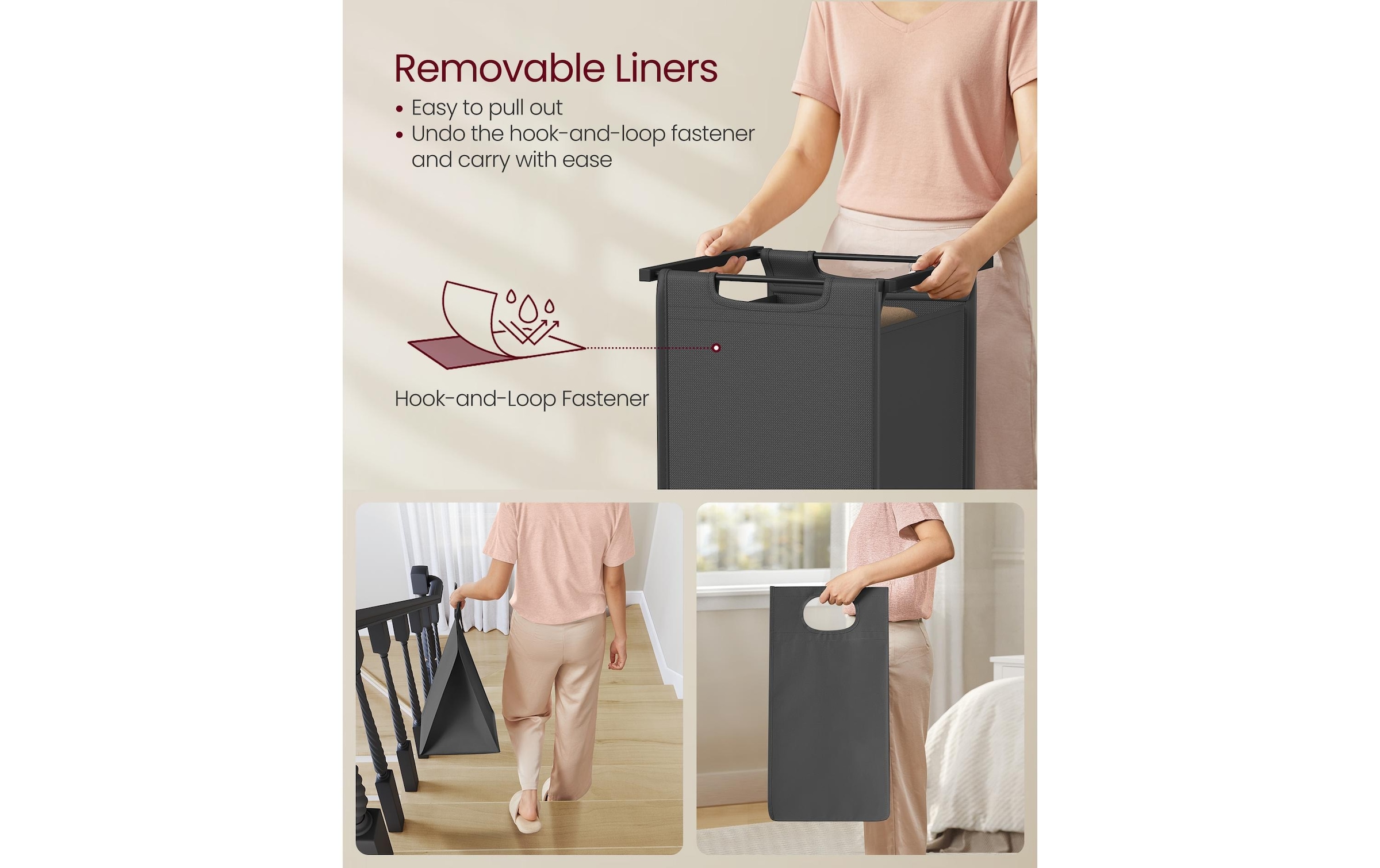 VASAGLE Panier à linge »mit 2 Ablagen 92 l, Grey«