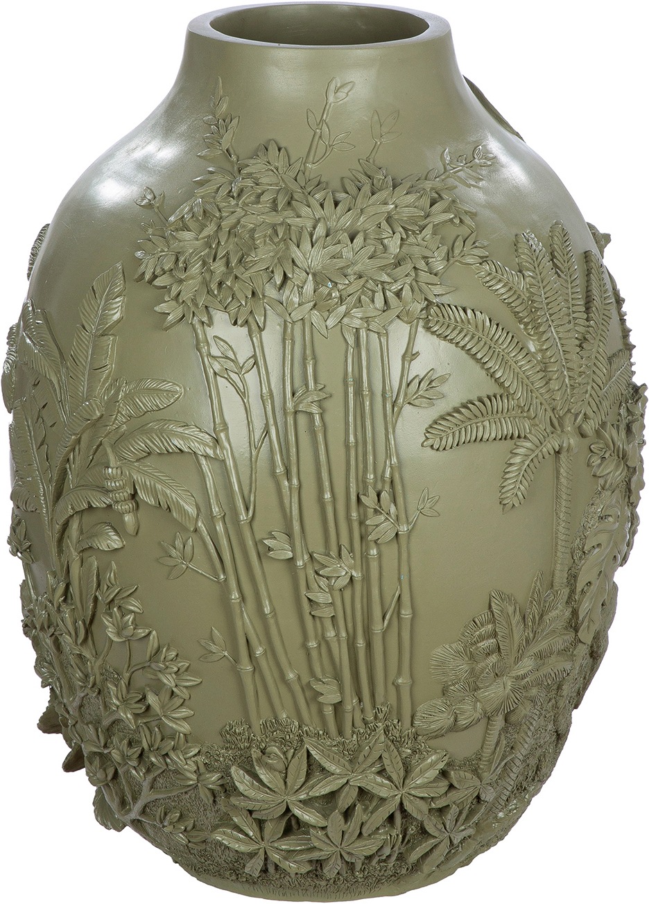 GILDE Bodenvase »Bodenvase bauchig Jungle grün H. 55,5 cm« Bodenvase, Tiermotiv, Pflanzenmotiv, exotisch, Dschungelstil