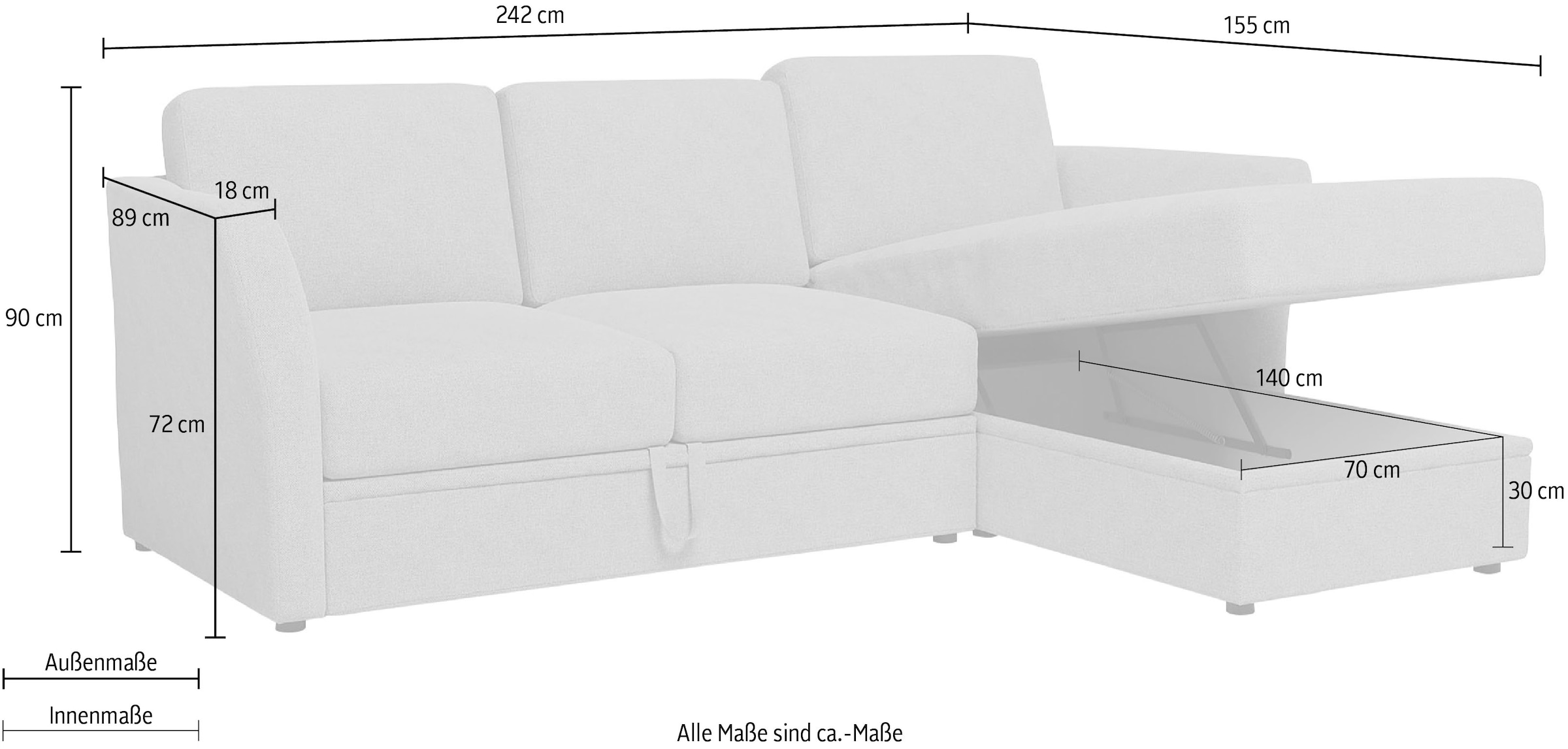 Home affaire Ecksofa »Lavars, L-Form, Schlafsofa« mit Bettfunktion und Stauraum, in zwei verschiedenen Bezugsqualitäten