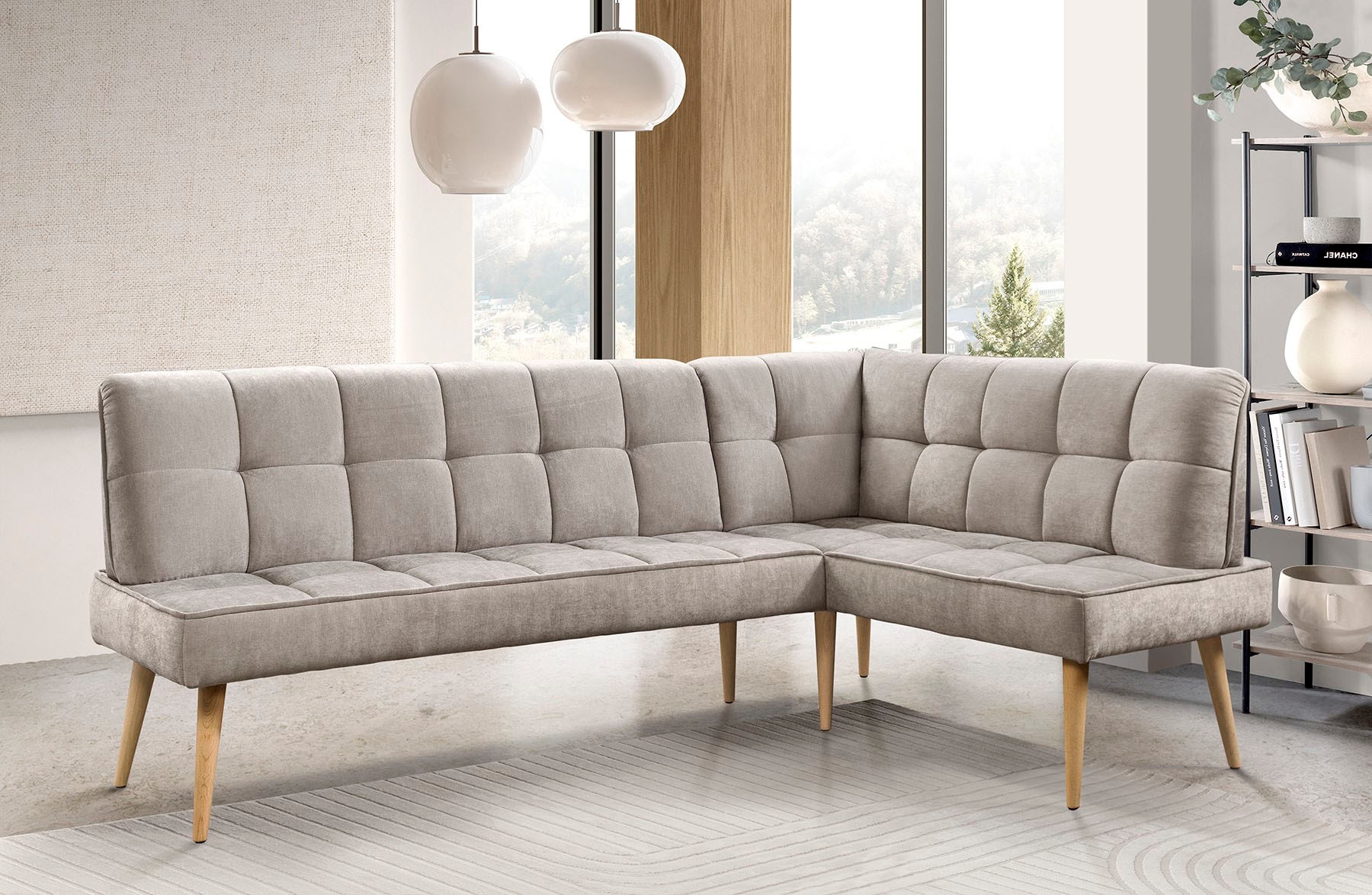 exxpo - sofa fashion Eckbank »Latte« moderne Sitz- und Rückensteppung, bequem und elegant, hoher Holzfuss
