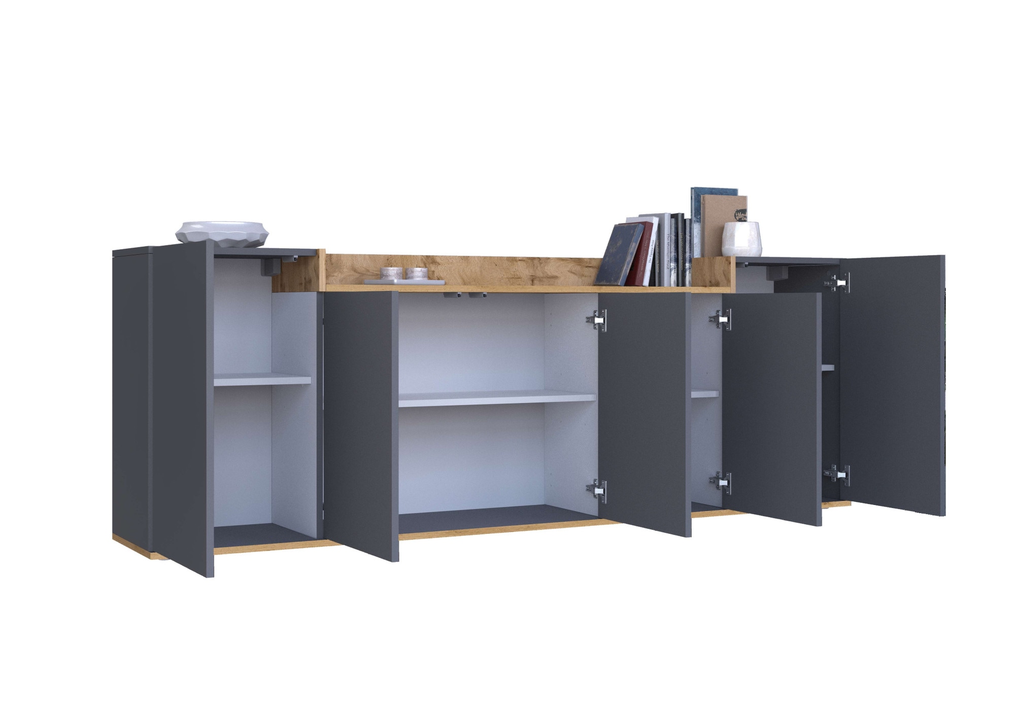 GOODproduct Buffet »BOLSENA, Kommode, Schrank,Lowboard mit 8 Fächer und offenes Ablagefach« 1 cuis tlg. stehend/hängend montierbar, Made in Italy, B/T/H: 200 × 35 × 71,2 cm