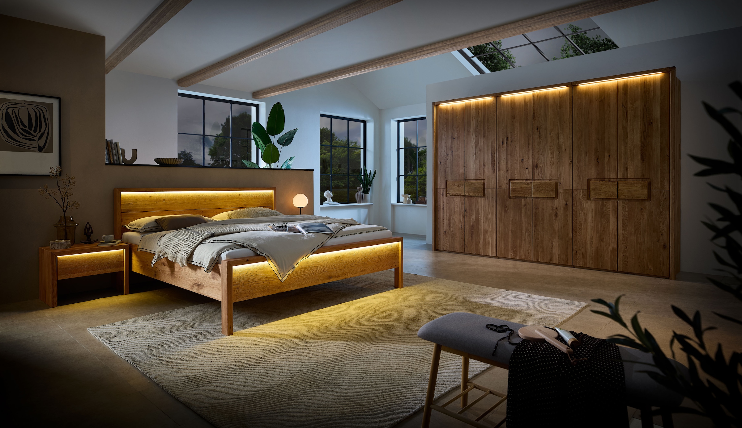 Home affaire Lit en bois massif »Ambroise aus Wildeiche« inkl. LED-Beleuchtung, wahlweise auch in Überlänge erhältlich