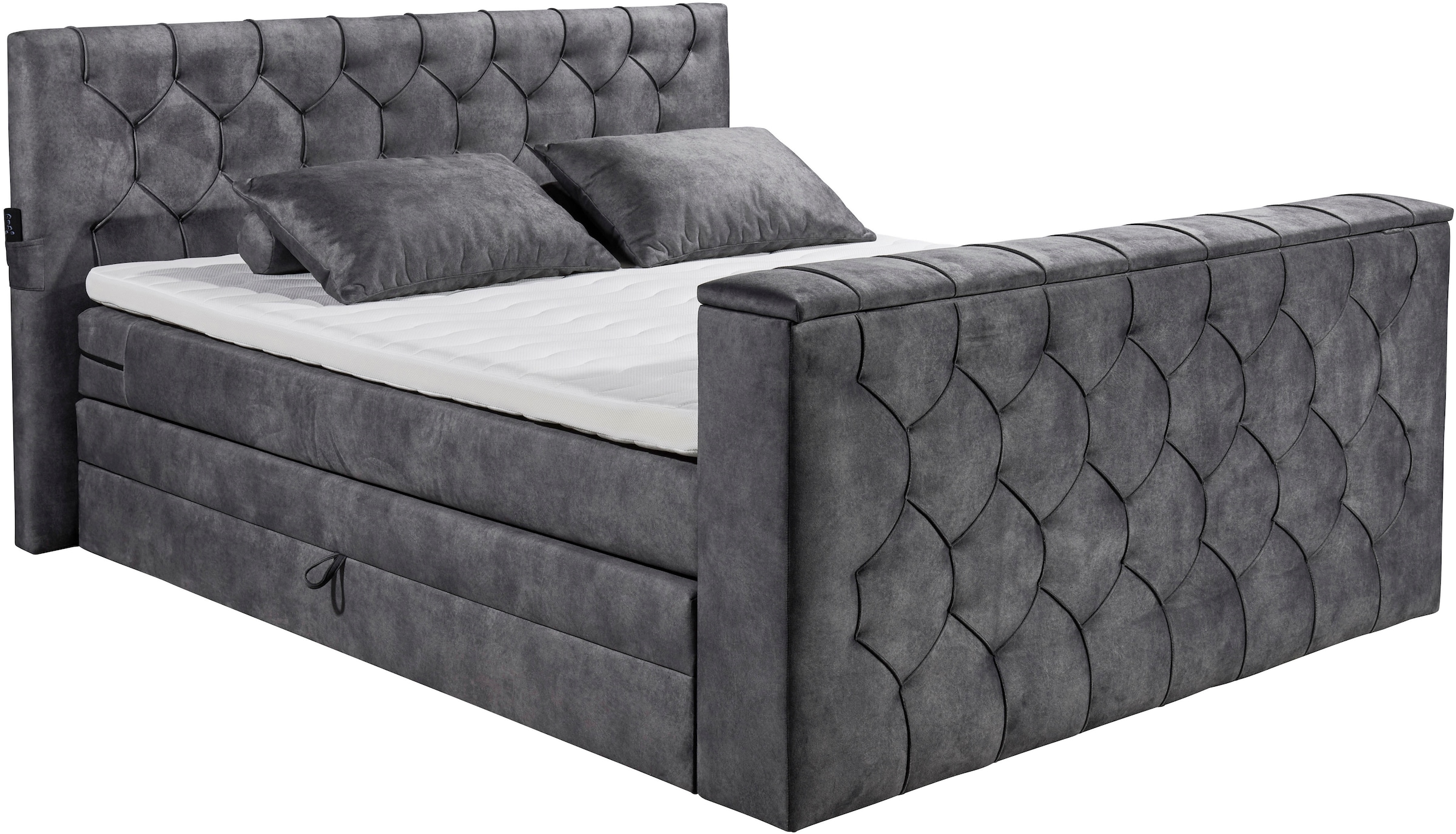 ED EXCITING DESIGN Lit boxspring »Springdale« mit Bettkasten, motorisierter TV-Halterung, Duo-Matratze (H3/H4)