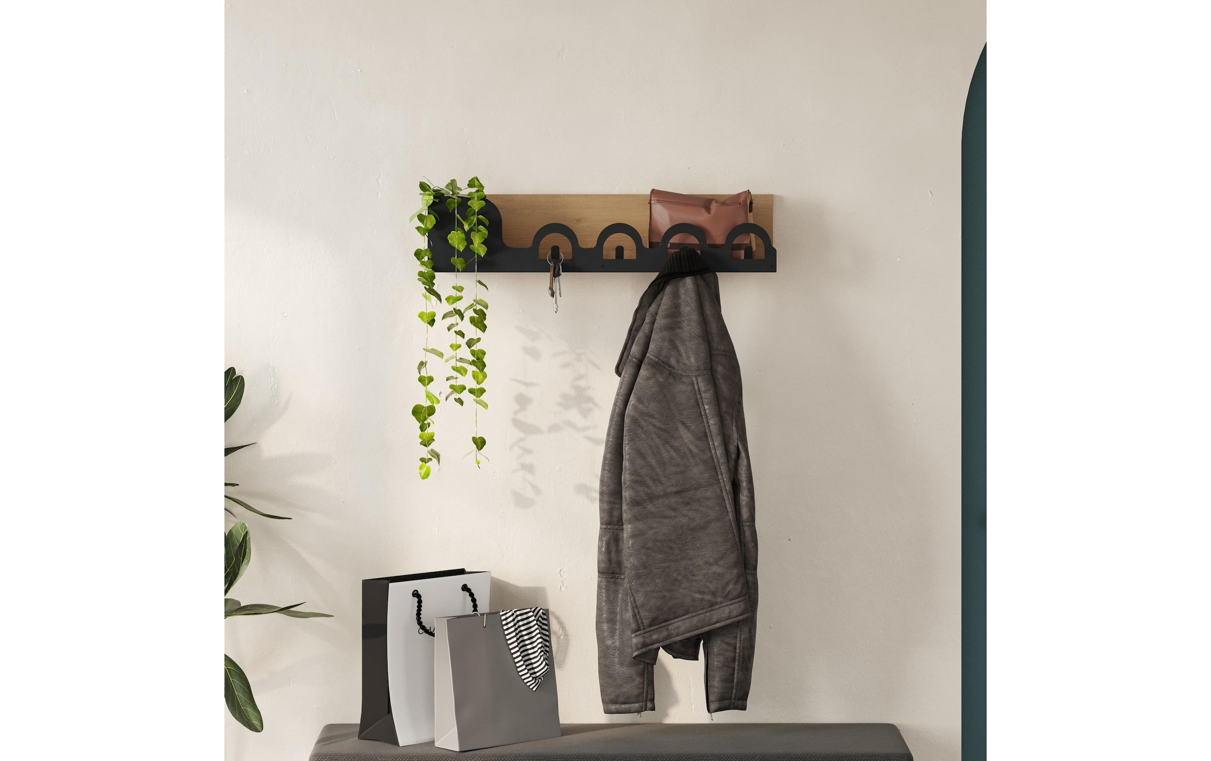 WOODY FASHION Garderobenleiste »Liora Sapphire 4 Haken, Beige/Schwarz«