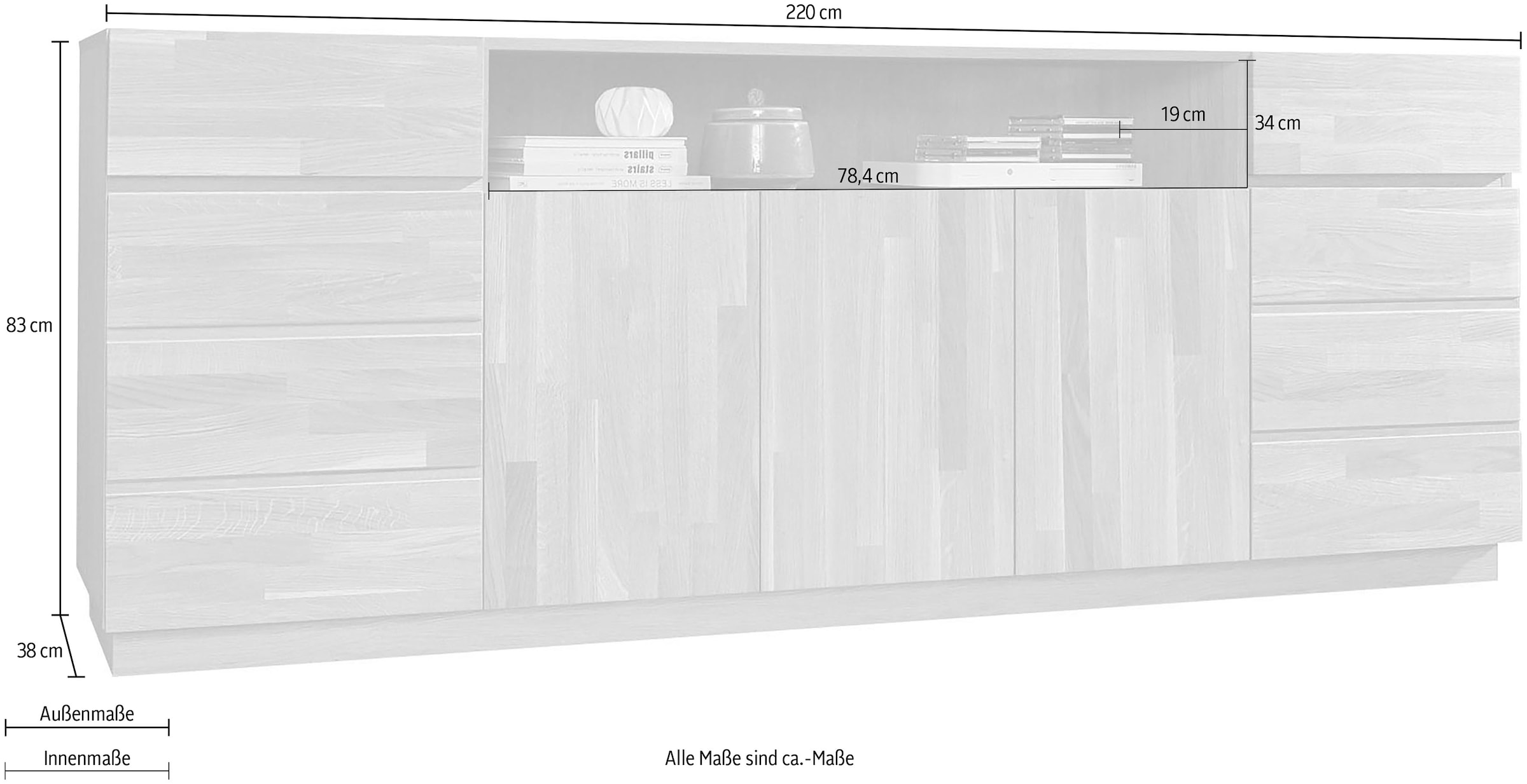 Home affaire Sideboard, Kommode, Breite 220 cm, teilmassiv, FSC®-zertifiziert