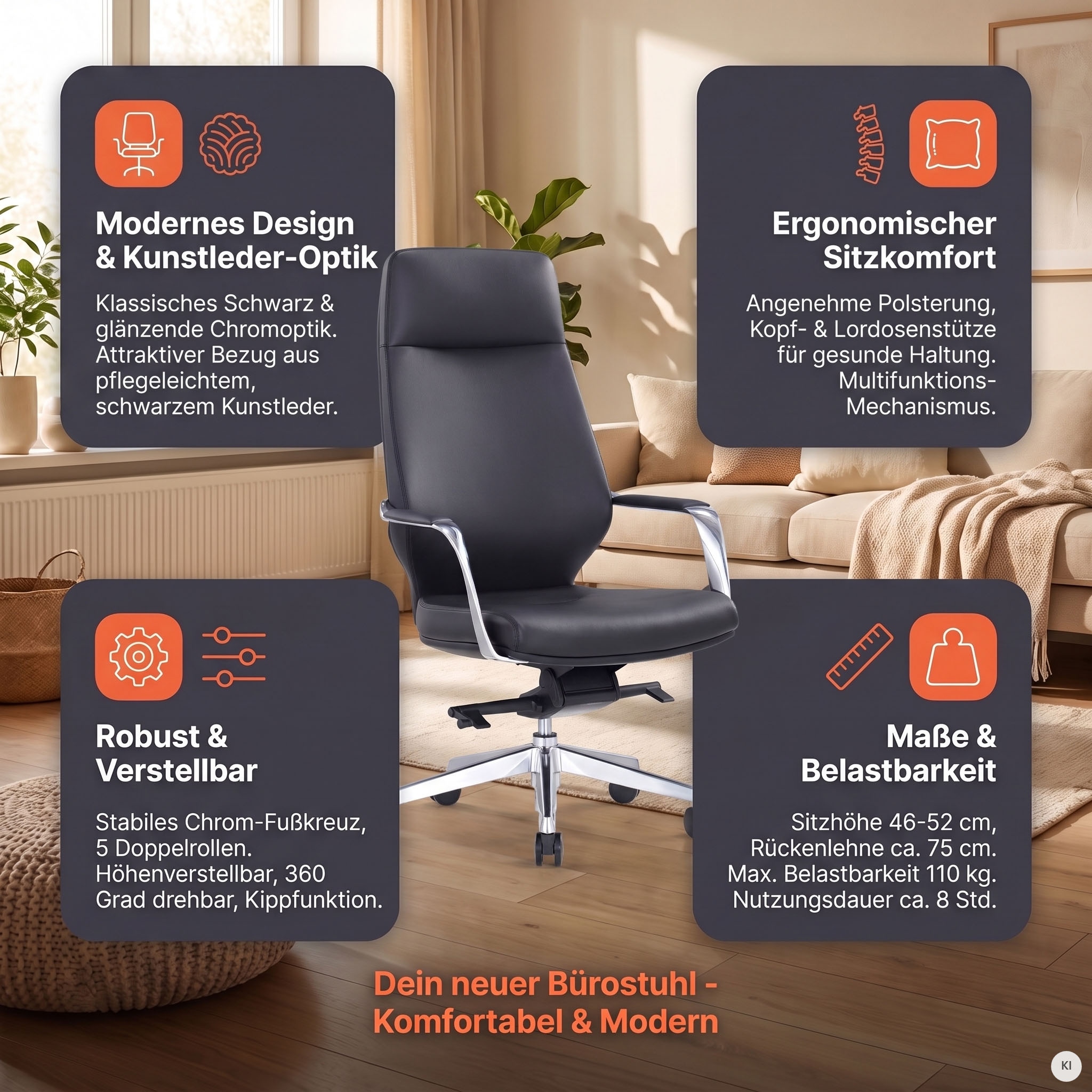 SalesFever Chaise pivotante »mit Stil und Komfort« () Chaise de bureau ergonomique avec revêtement en similicuir facile d’entretien