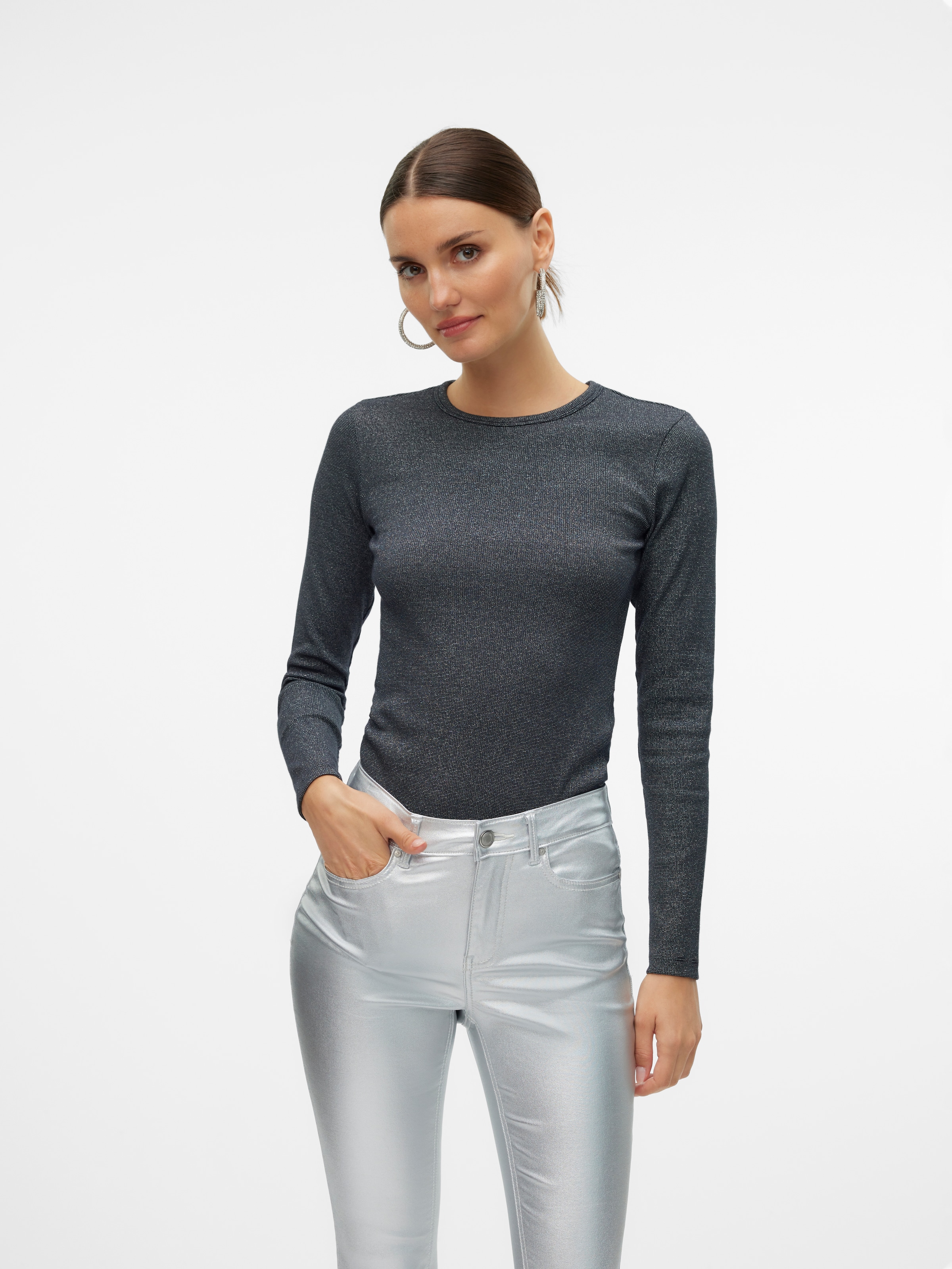 Vero Moda Langarmshirt »VMCHLOE LUREX LS SHORT TOP JRS NOOS« Baumwollmischung,  Glitzer-Effekt