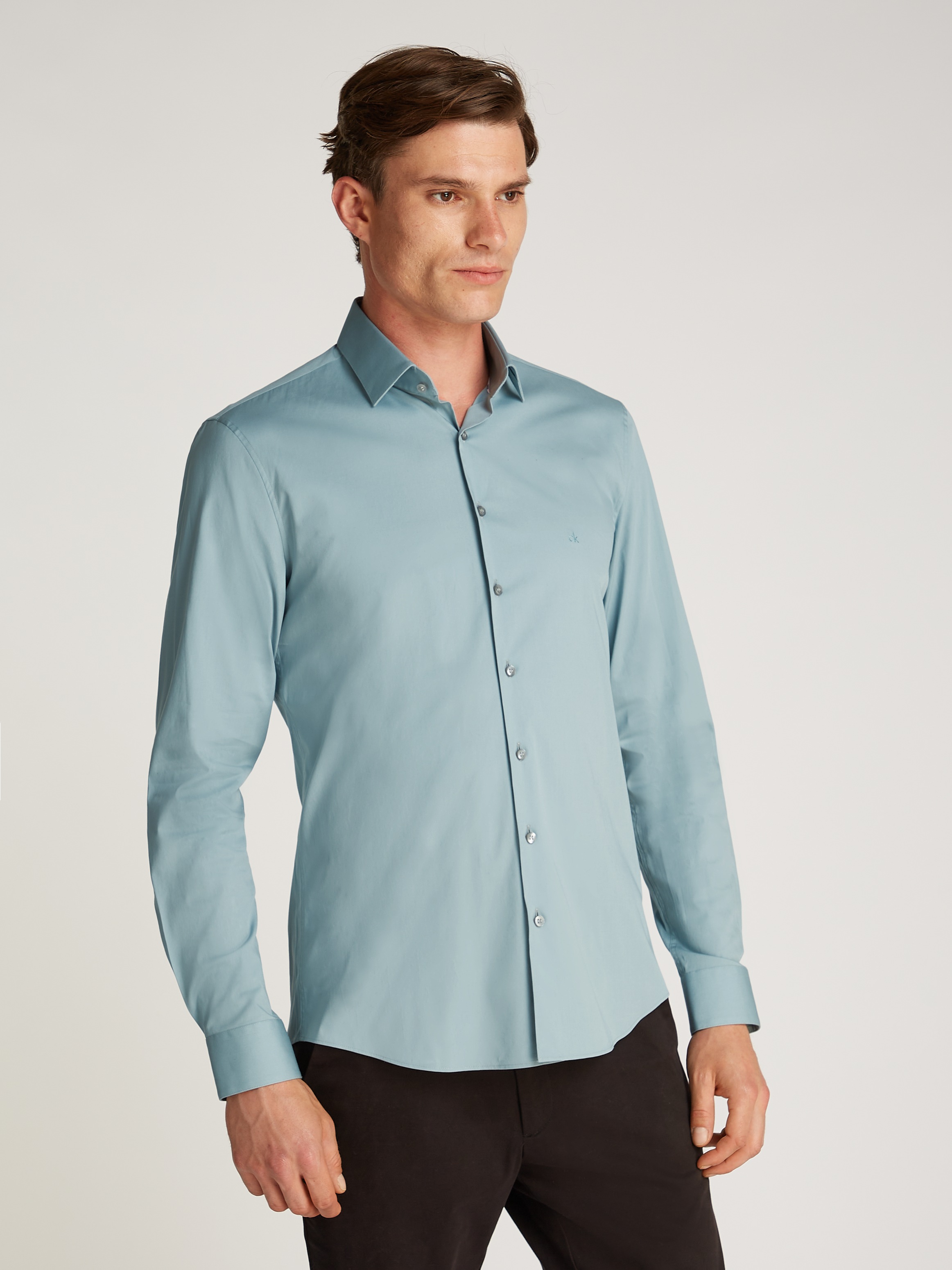 Image of Calvin Klein Businesshemd "POPLIN STRETCH SLIM SHIRT" mit Kentkragen, Logoprint auf Brusthöhe