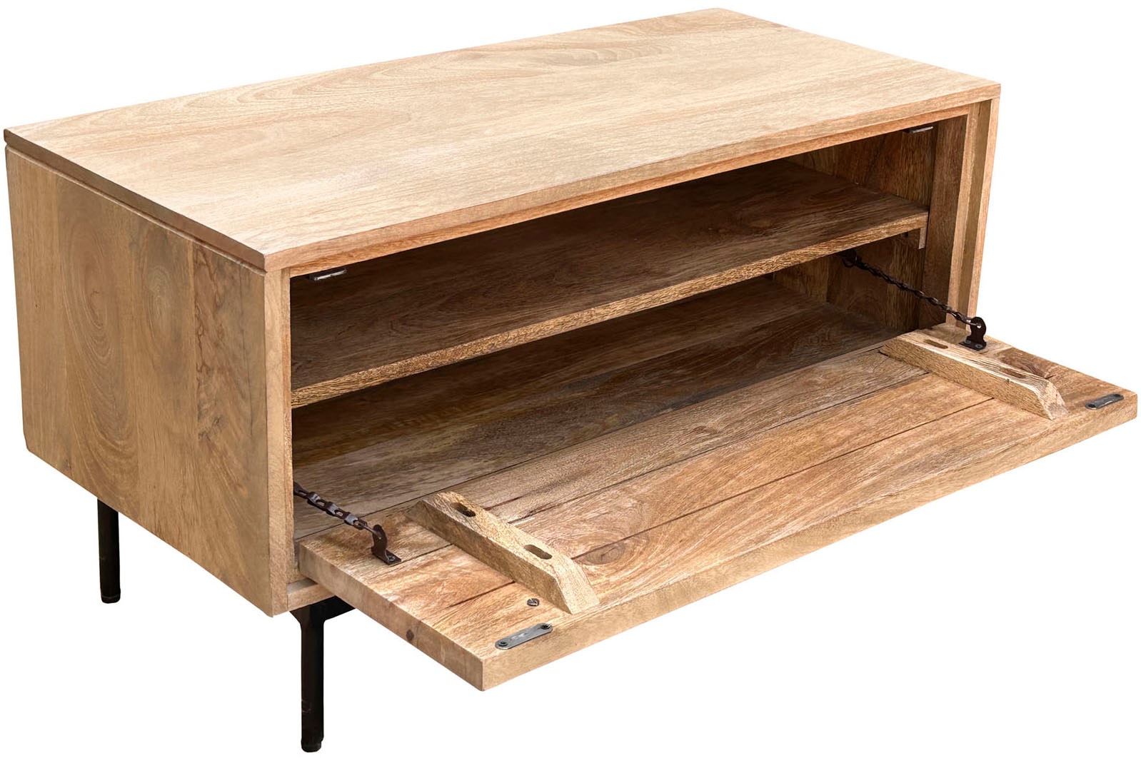 SIT Schuhschrank »Vieste aus Mangoholz mit Lamellen-Schnitzereien & Metallfüssen« 1 Stk. tlg. 2 Fächer hinter 1 Klappe mit 15 cm hohen schwarzen Metallfüssen