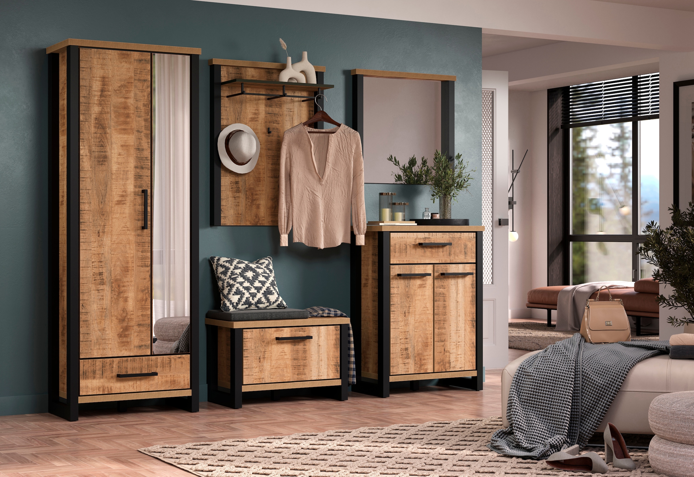 Home affaire Garderobenschrank »Elda« 1 Stk. tlg. Schrank mit ausziehbarer Kleiderstange, 2 Türen – (B/T/H) 73/39/195 cm