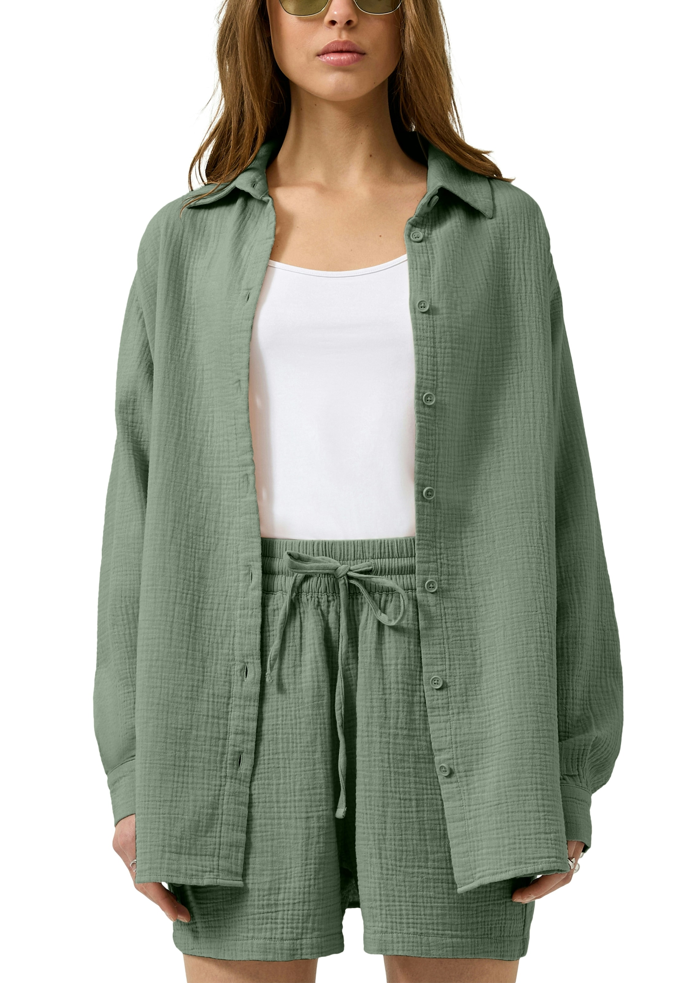 Image of QS Langarmbluse Bluse extra lang, in Crashed-Optik