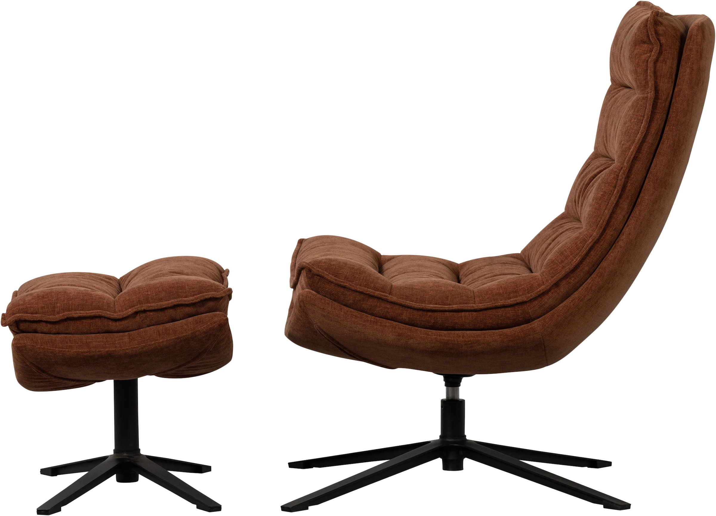 WOOOD Fauteuil pivotant »Kube mit Drehmechanismus inkl. Hocker B 74 x T 89 x H 100 cm« revêtement Newt-Chenille, haute résistance à l'usure, capacité de charge 120 kg