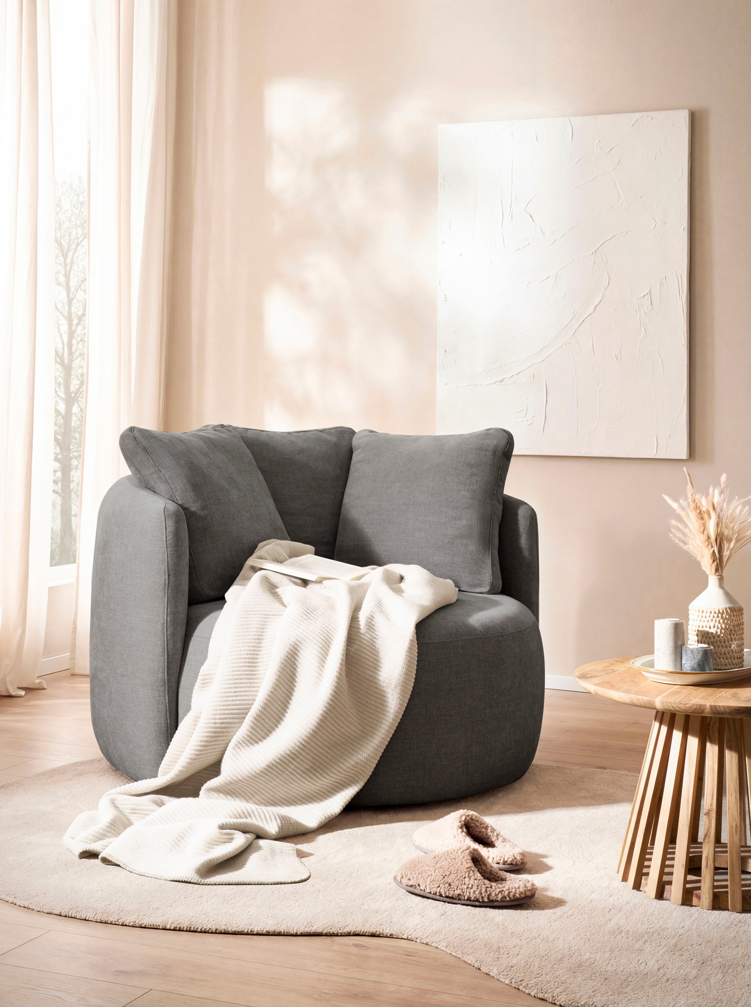 GOODproduct Sessel »Kaarl, moderner Rundsessel, Loungesessel, Loveseat« Webstoff, in fünf Farben, inkl. Rückenkissen, zeitloses Design