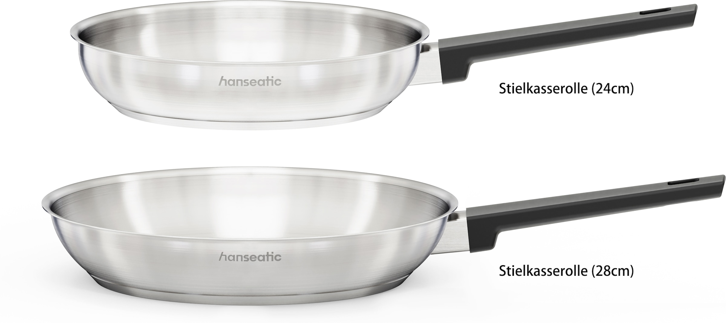 Hanseatic Set de poêles »SMART« Acier inoxydable 18/10 Ensemble, 1 poêle Ø 24 cm et 28 cm, 2 tlg. sans revêtement, économe en énergie, pour tous types de plaques, y compris induction