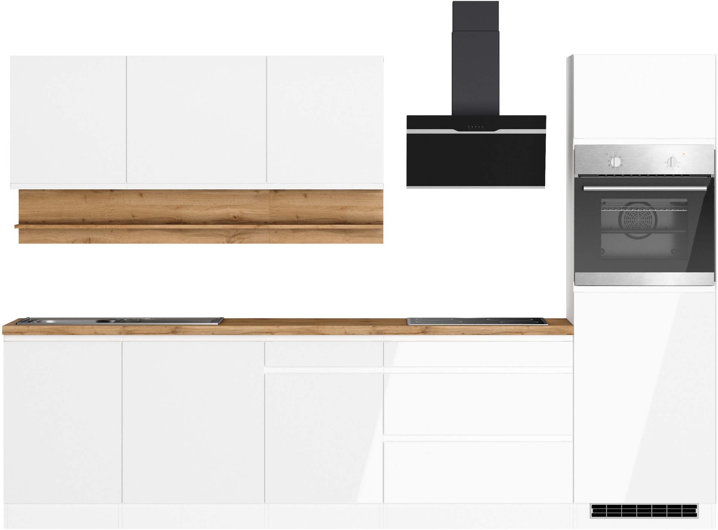 KOCHSTATION Küchenzeile »KS-Virginia,neu in verbesserter Ausführung« Arbeitsplatte 38 mm stark, Stauraum, Softclose,  Breite 300 cm, Soft-Close, wahlweise mit E-Geräten
