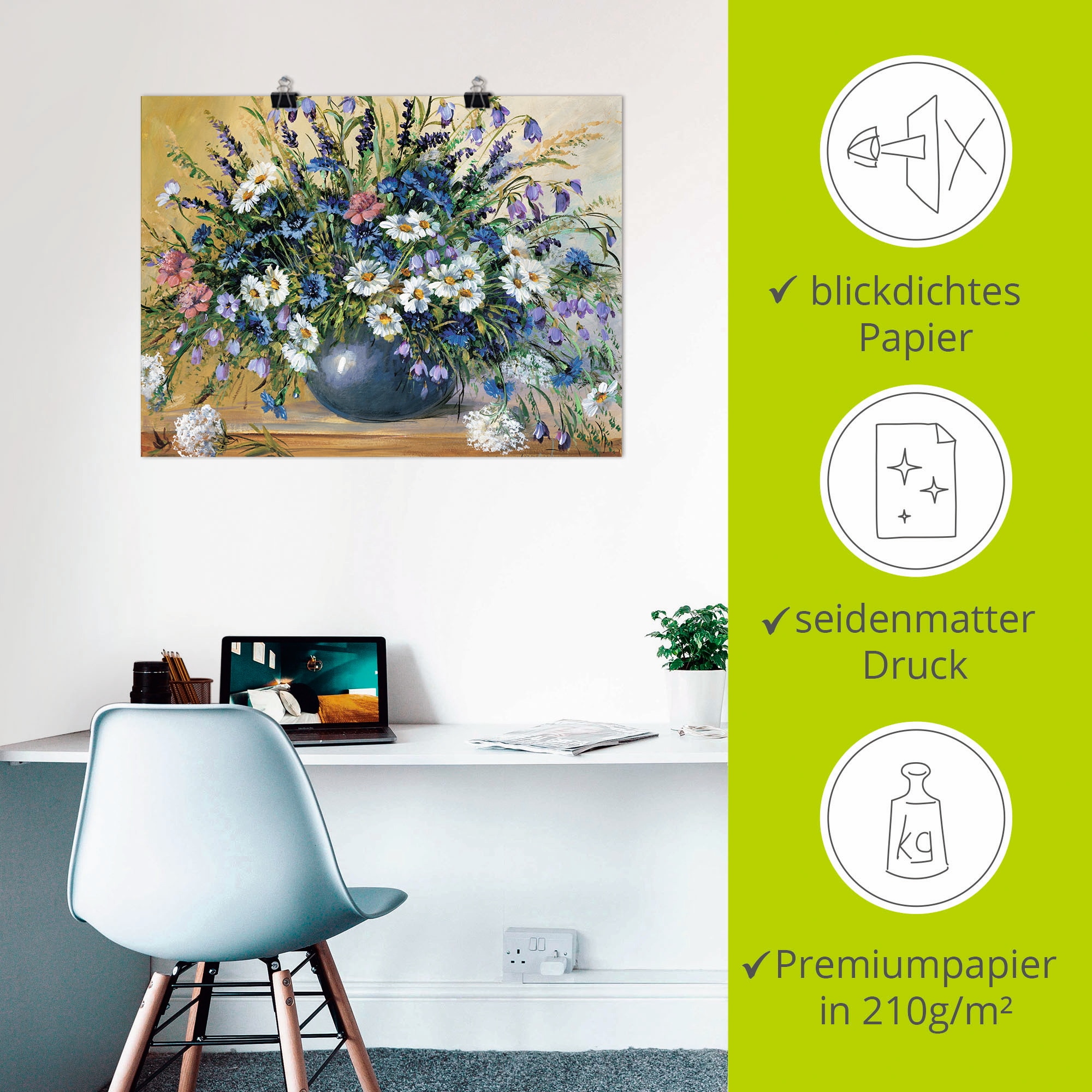 Artland Wandbild »Vase mit Kornblumen«, Blumen, (1 St.), als Leinwandbild, Poster, Wandaufkleber in verschied. Grössen