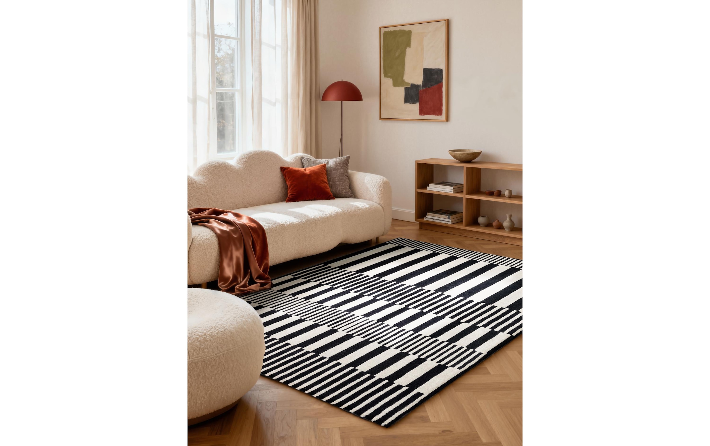 ELLE DECORATION Teppich »Pulse« rechteckig 12 mm Höhe Wolle, Natur, Wohnzimmer, schwarz weiss, Modern, Geometrisch, Streifen