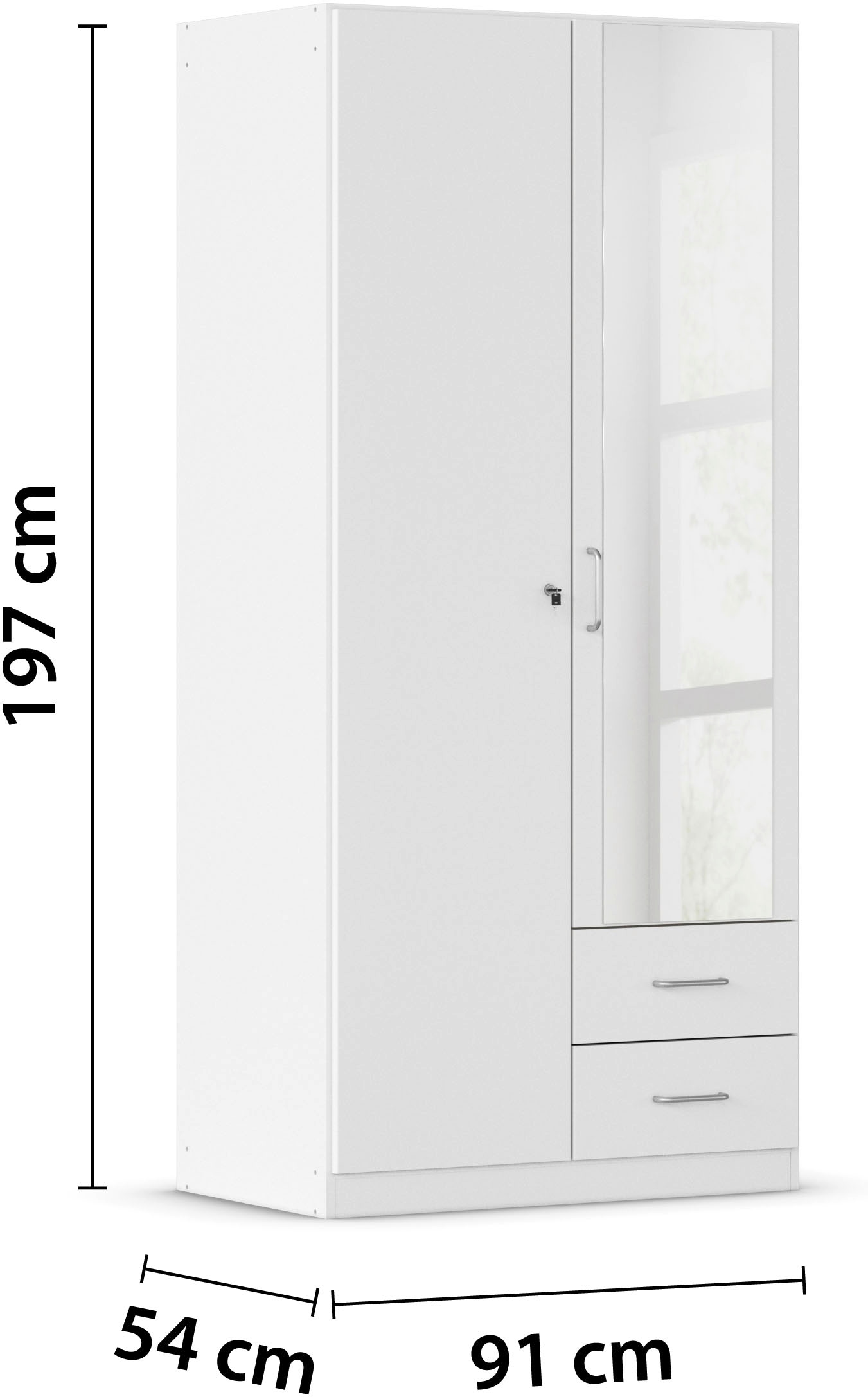 rauch Kleiderschrank »Schrank Garderobe Garderobenschrank Putzschrank Wäscheschrank BERGHEIM« Breiten 91/136/181 cm, Höhe 197 cm,  2 Aussenschubladen, Tür/en abschliessbar je 2 Schlüssel MADE IN GERMANY