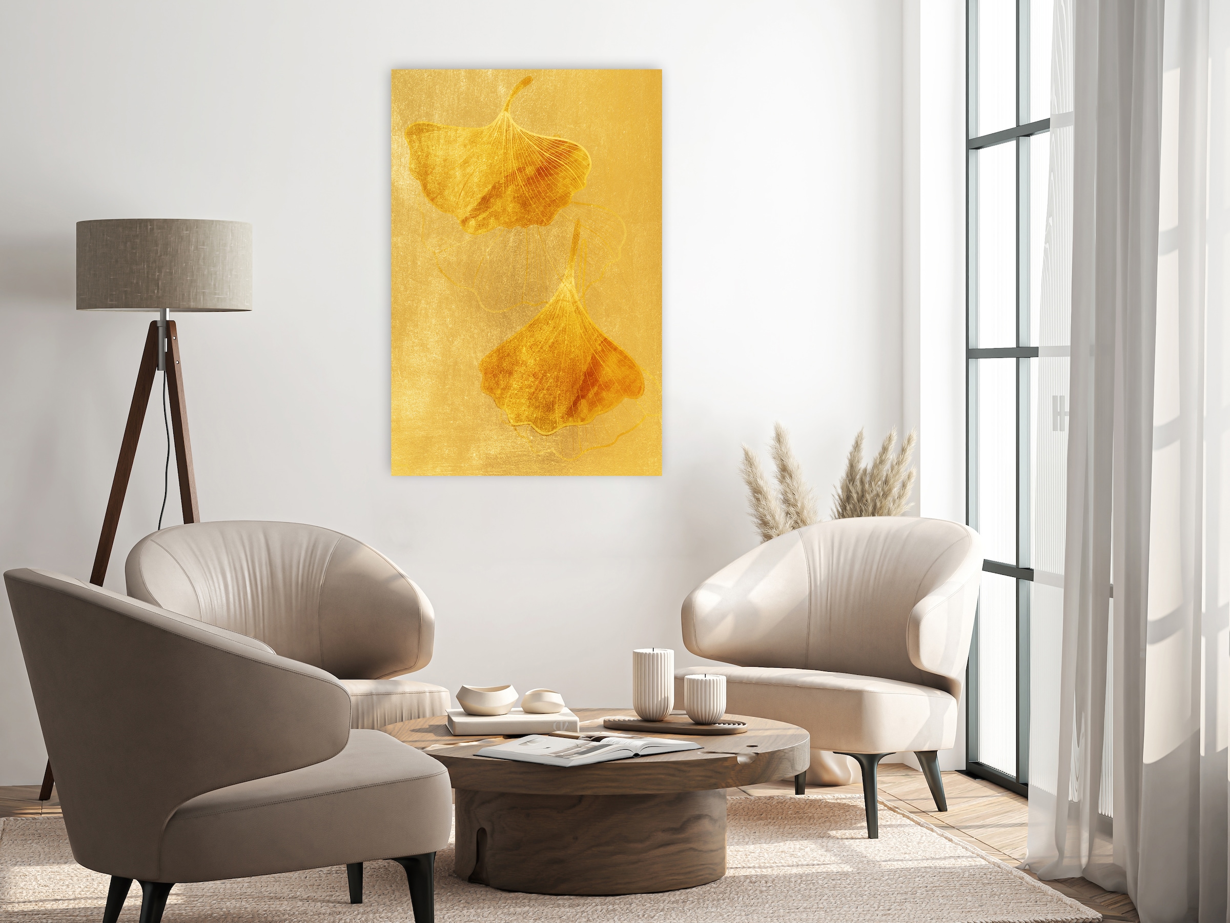 queence Tableau sur toile »Ginkgoblätter in Gold, Canvas Bild von Hand bespannt« 1 cuis tlg. Motifs gingko intemporels dans des couleurs claires