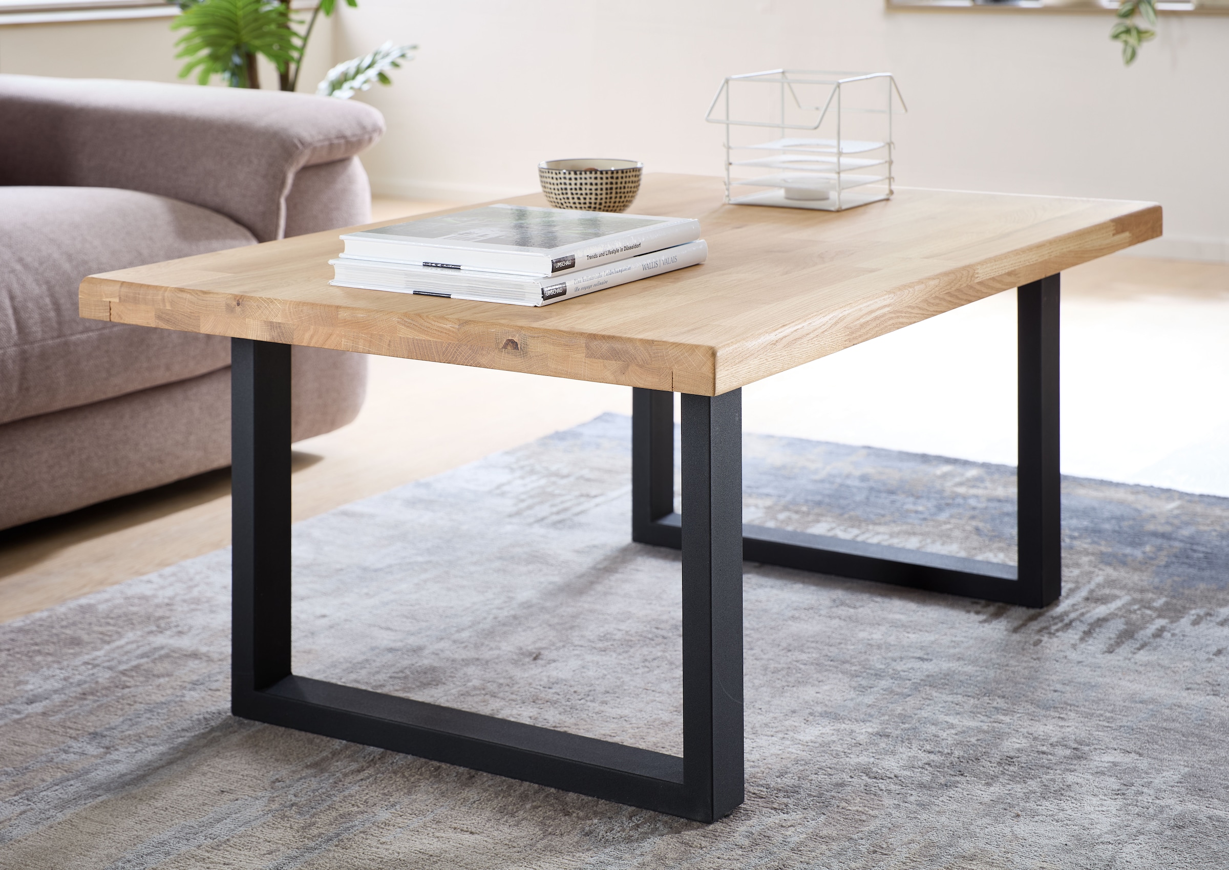 Stolkom Couchtisch »Chris Wohnzimmertisch Eiche Massivholz, BxHxT 110x47x70 cm« Gerade Kante, Industrial Style Eiche Massivholz