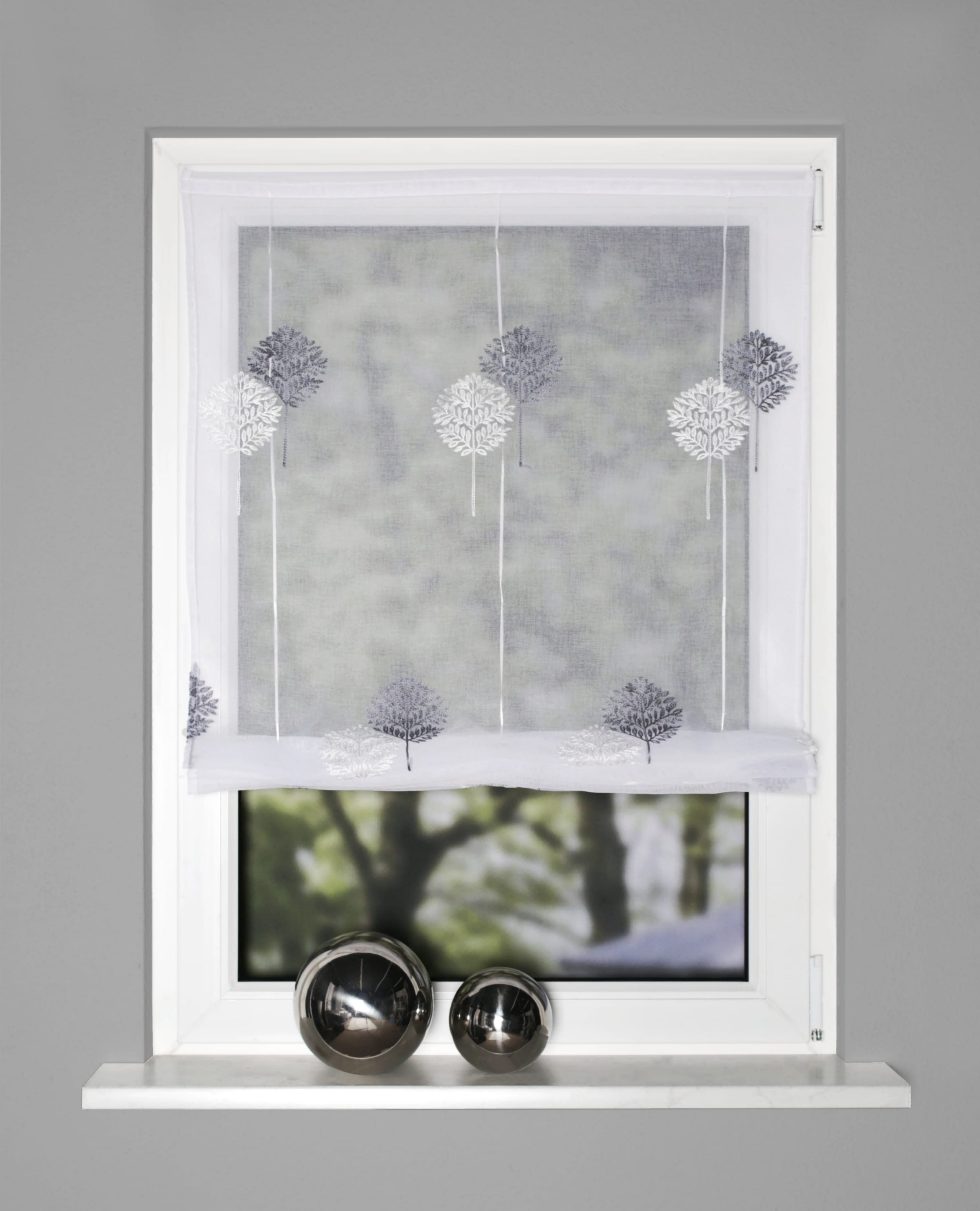 Image of HOME WOHNIDEEN Bändchenrollo "EDISION" mit Hakenaufhängung ohne Bohren bestickt