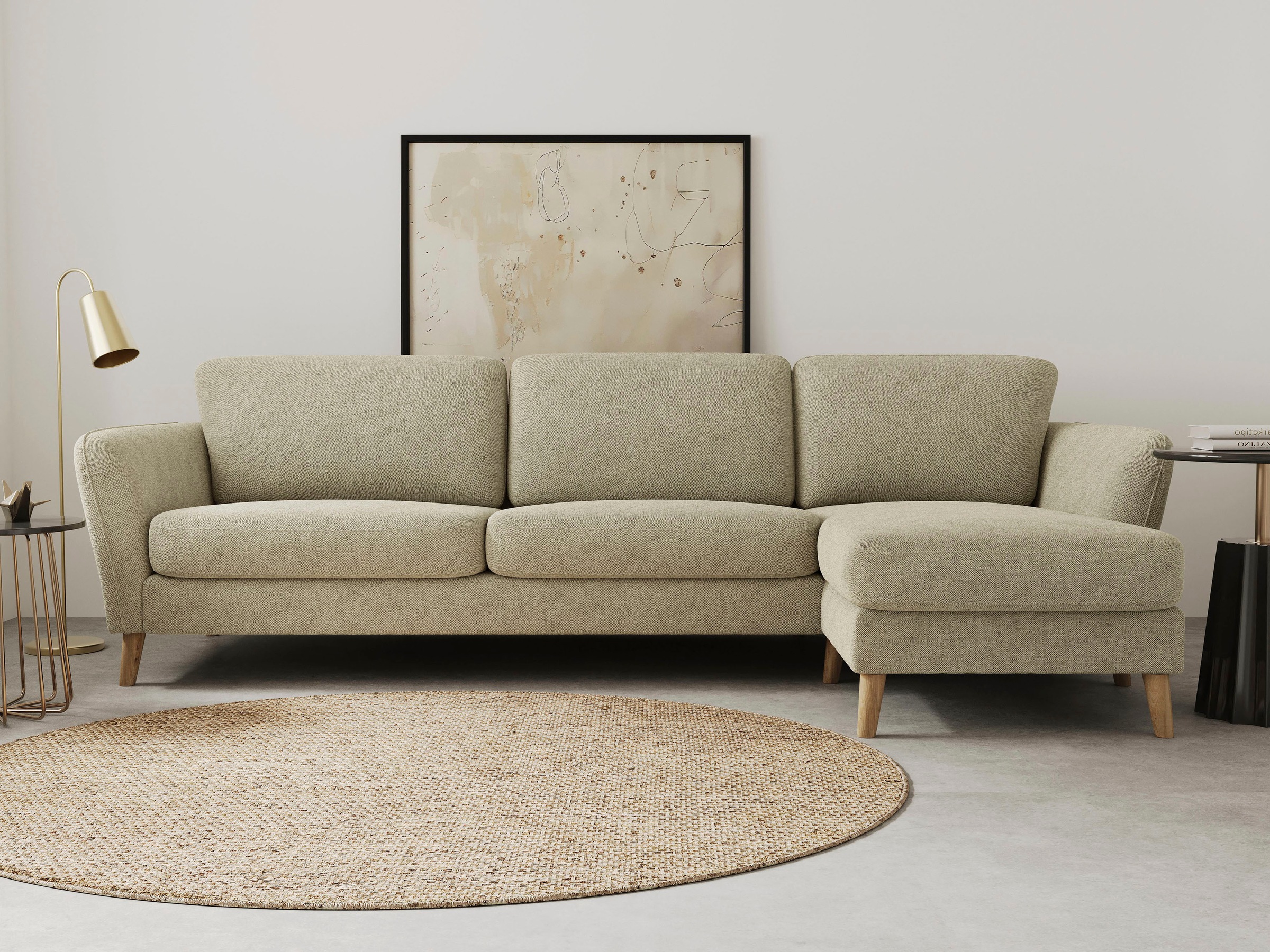 Image of Home affaire Ecksofa "MARSEILLE (279/152cm),L-Form, Rec. rechts/links, verschiedene Bezüge" Massivholzbeine Eiche, Landhausstil, Wellenunterfederung