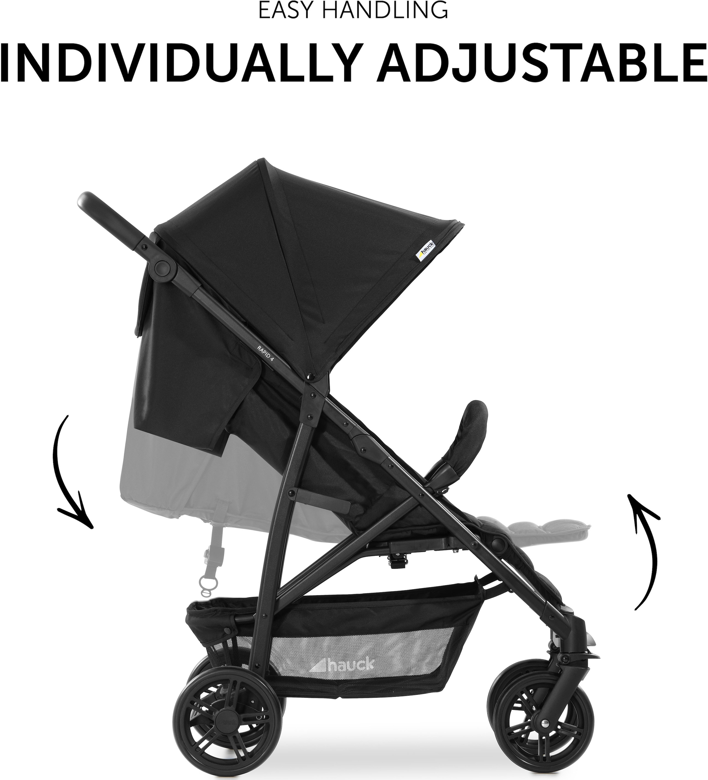 Hauck Poussette pour enfants »Rapid 4, schwarz« 25 kilos mit schwenk- und feststellbaren Vorderrädern