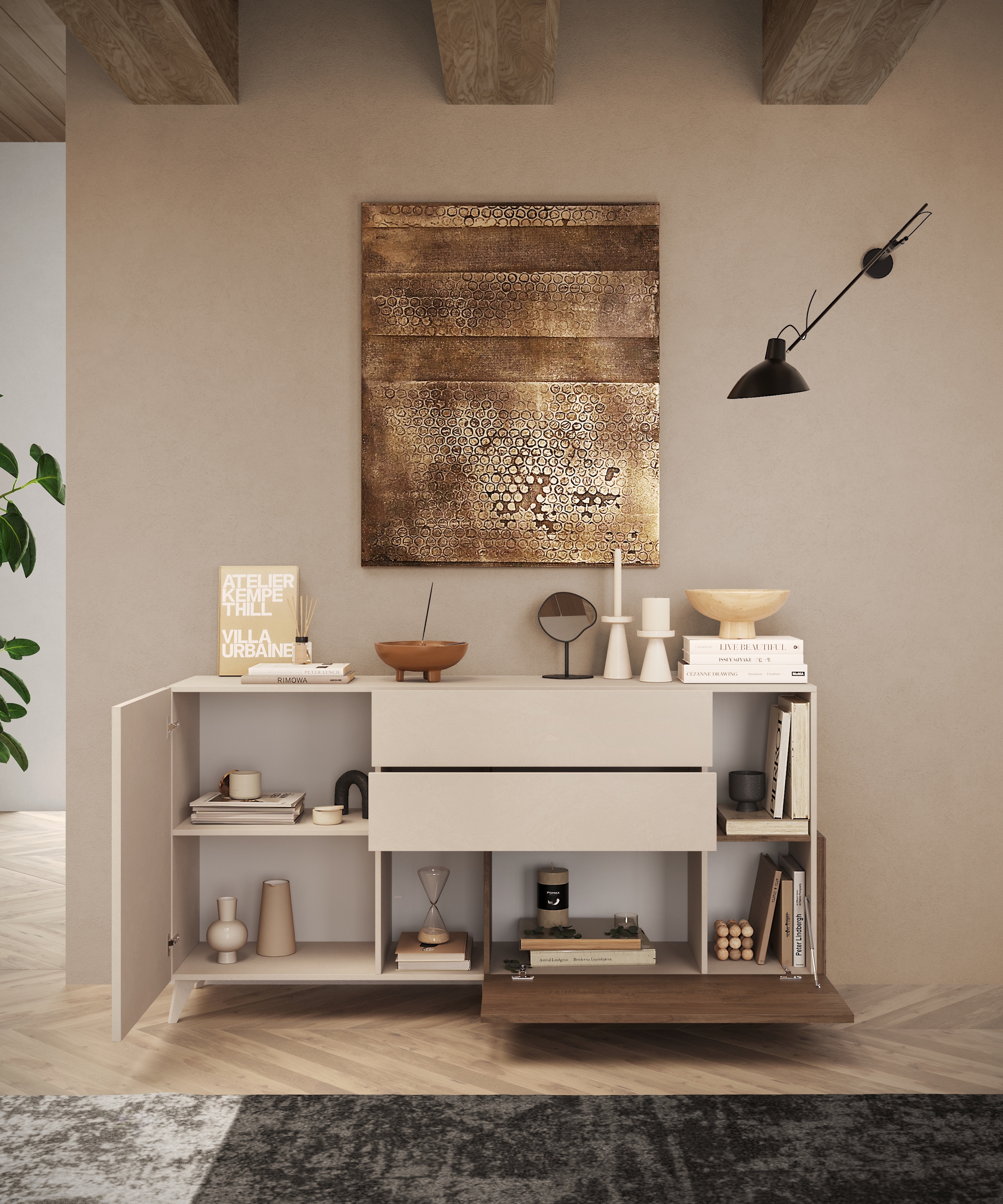 INOSIGN Sideboard »Monaco Breite 181 cm, Anrichte mit 1 Tür, 1 Klappe u. 2 Schubkästen«, Kommode, Soft/Self Closing