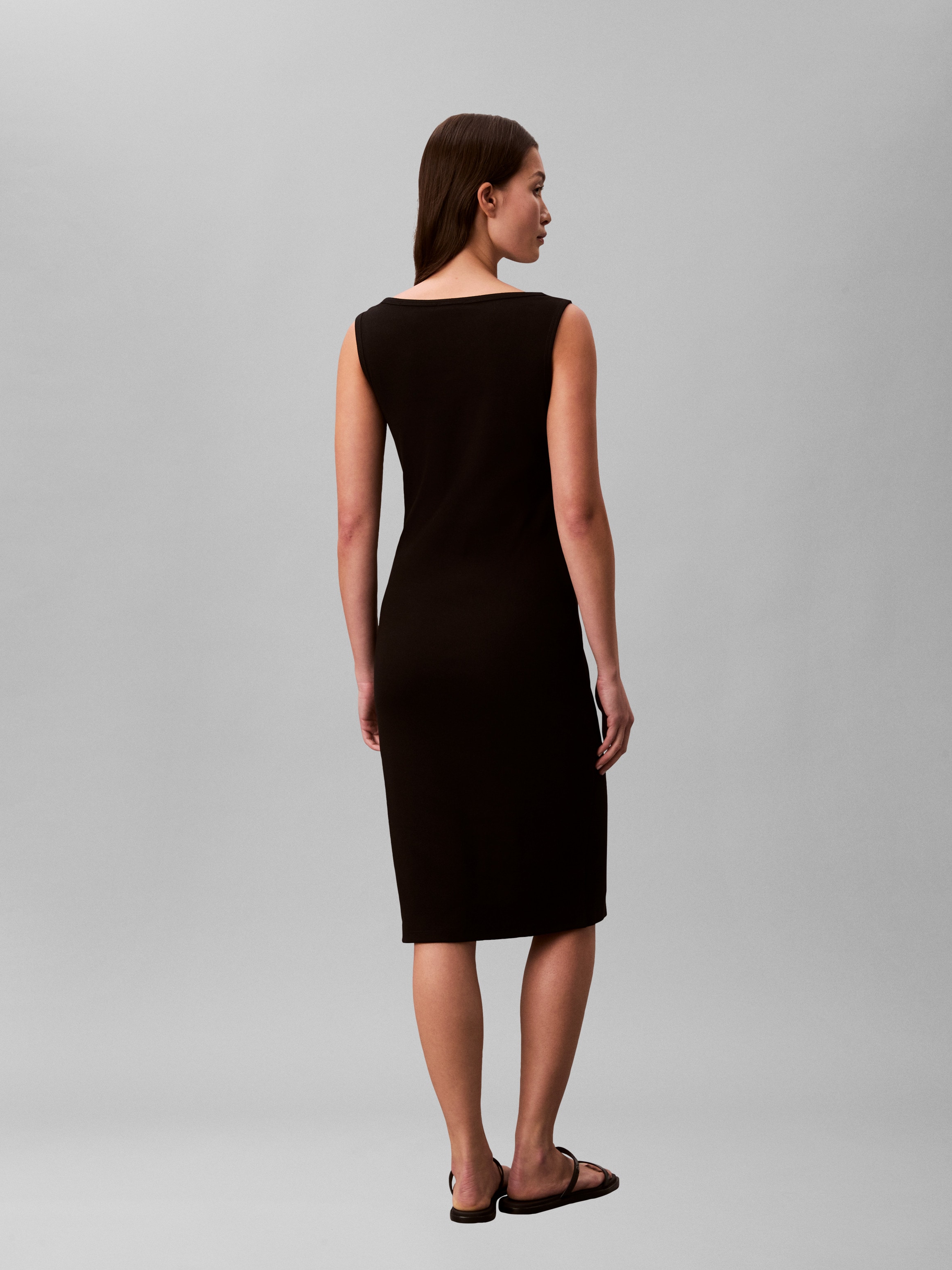 Calvin Klein Jeans Mini-robe »BABY RIB WOVEN LABEL« Sans poche Coupe ajustée avec col rond