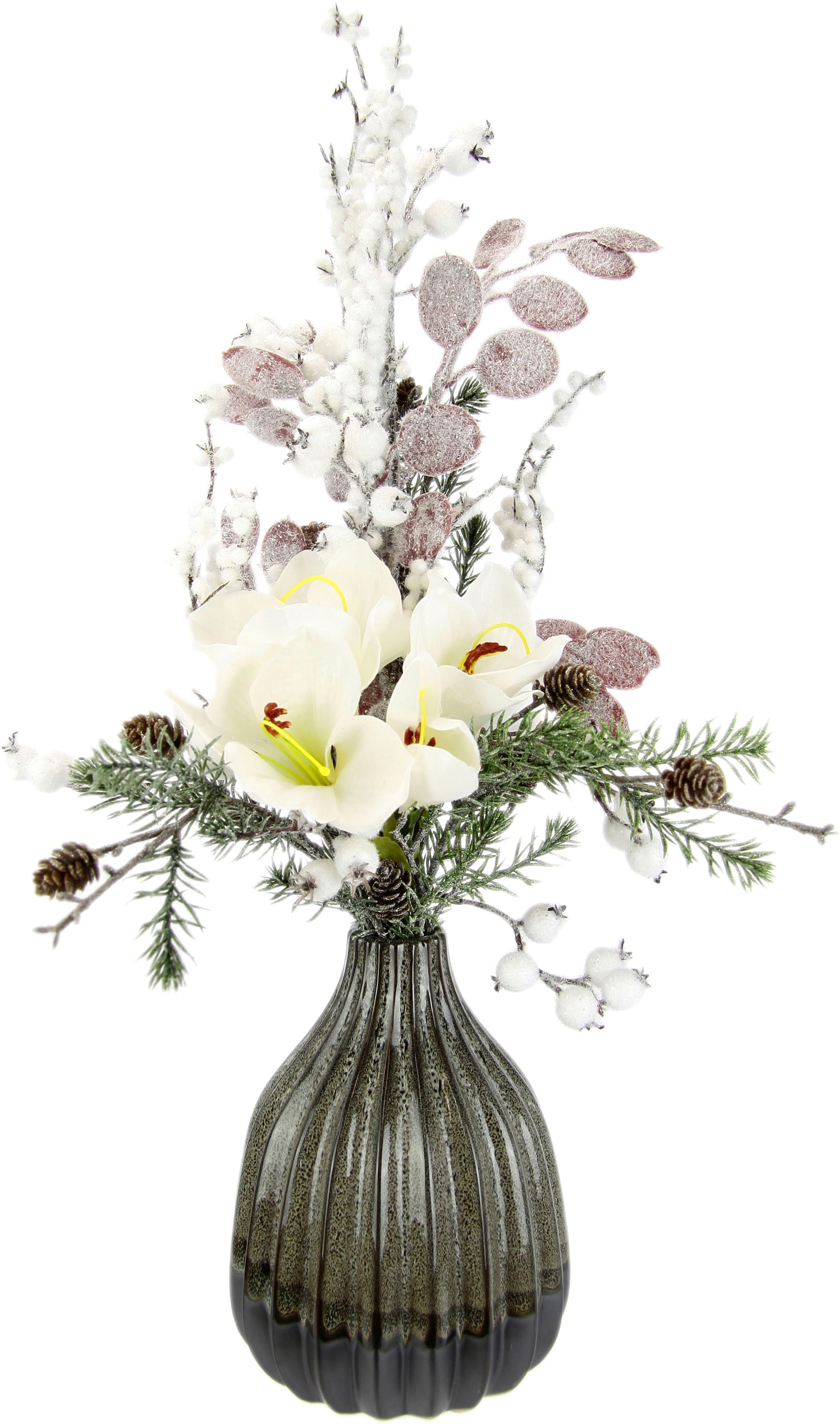 Winterliche Kunstpflanze »Gesteck mit Amaryllis in Vase aus Keramik,...