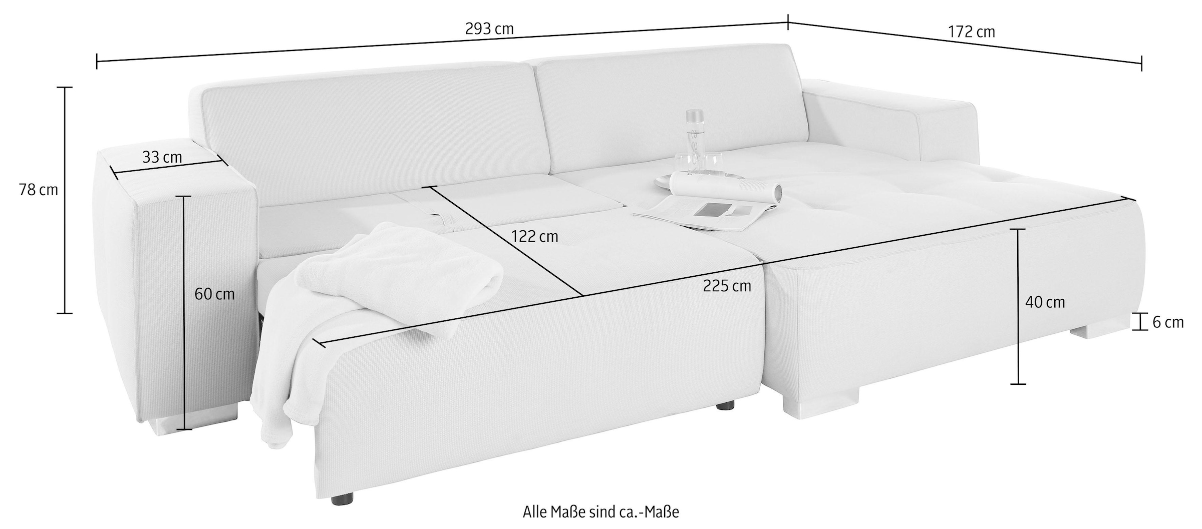 INOSIGN Ecksofa »Sapporo L-Form«, wahlweise Bettfunktion oder Sitztiefenverstellung, Federkern