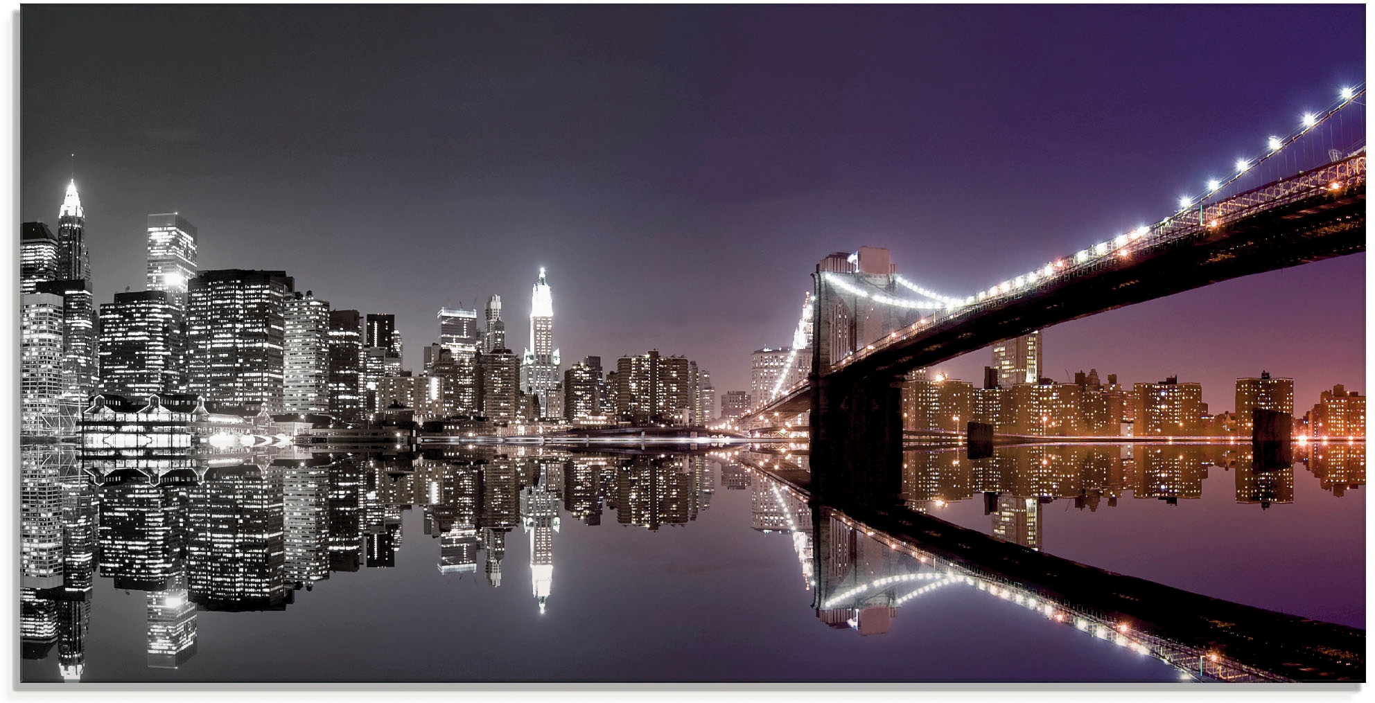 Artland Glasbild »New York Skyline nächtliche Reflektion«, Amerika, (1 St.), in verschiedenen Grössen