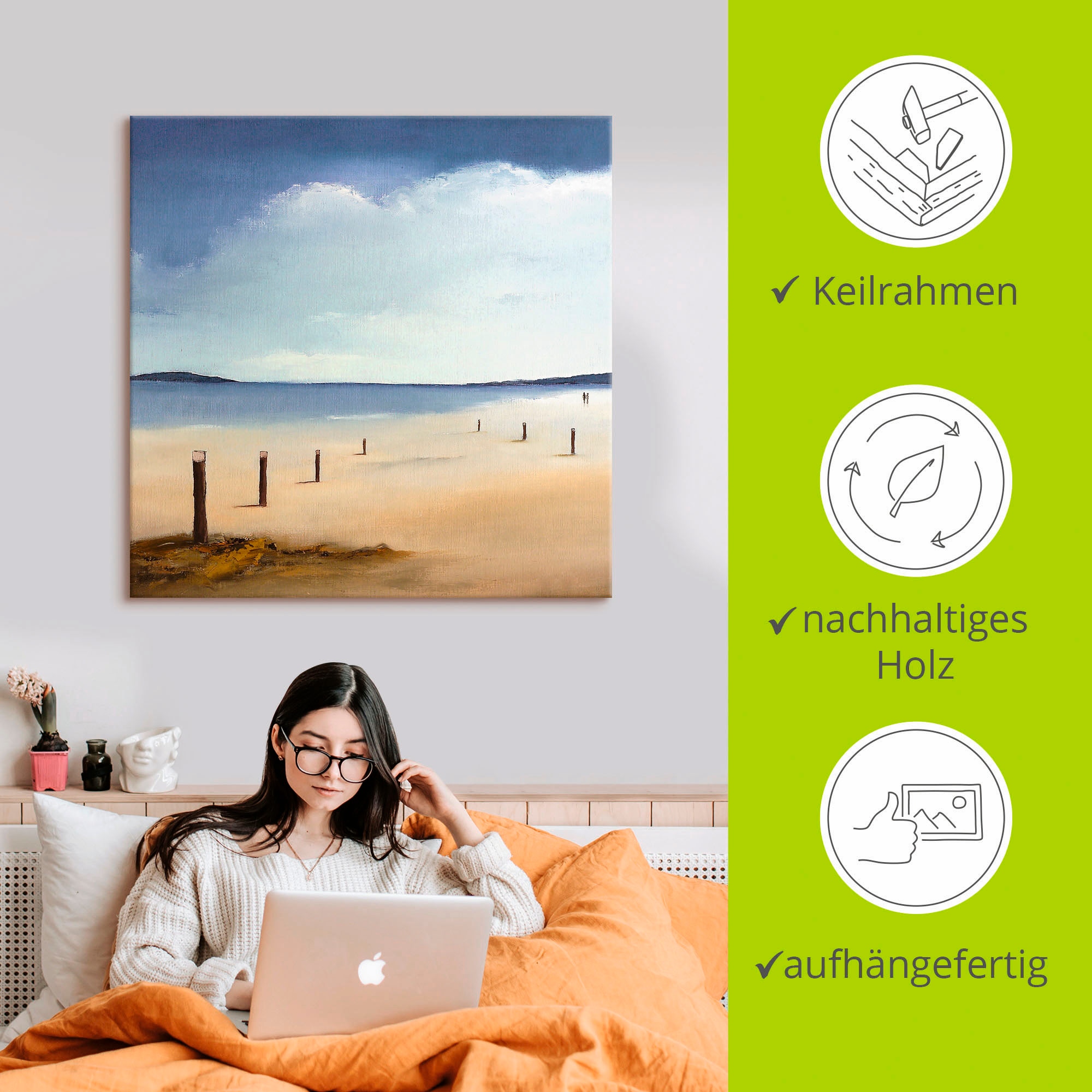 Artland Tableau sur toile »Am Strand entlang« 1 cuis tlg. auf Holzrahmen gespannt