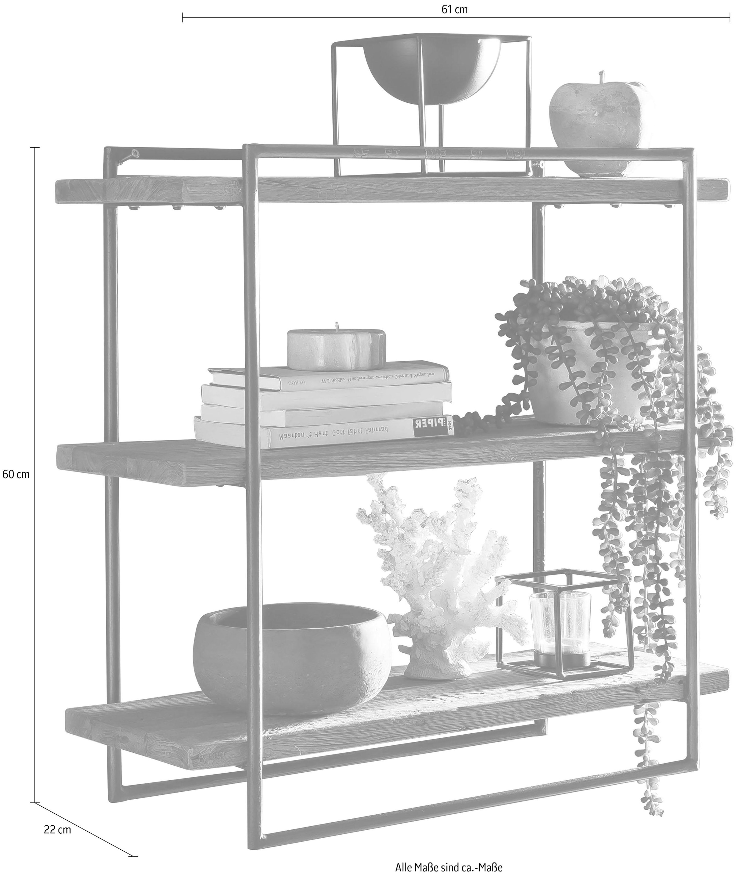 SIT Étagère murale »ROMANTEAKA Hängeregal aus Teakholz mit 3 Böden im Industrial-Stil« Teck recyclé rencontre un cadre métallique moderne