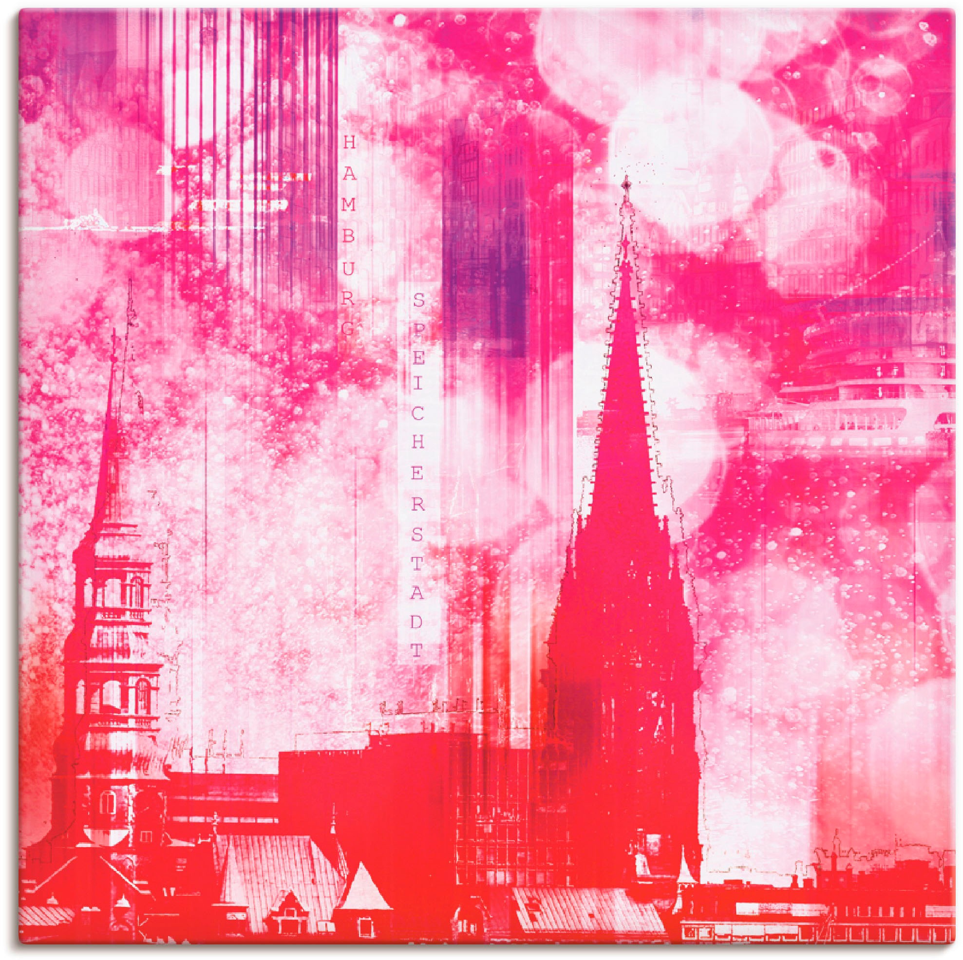 Image of Artland Leinwandbild "Hamburg Collage III" Architektonische Elemente 1 Stk. tlg. auf Holzrahmen gespannt