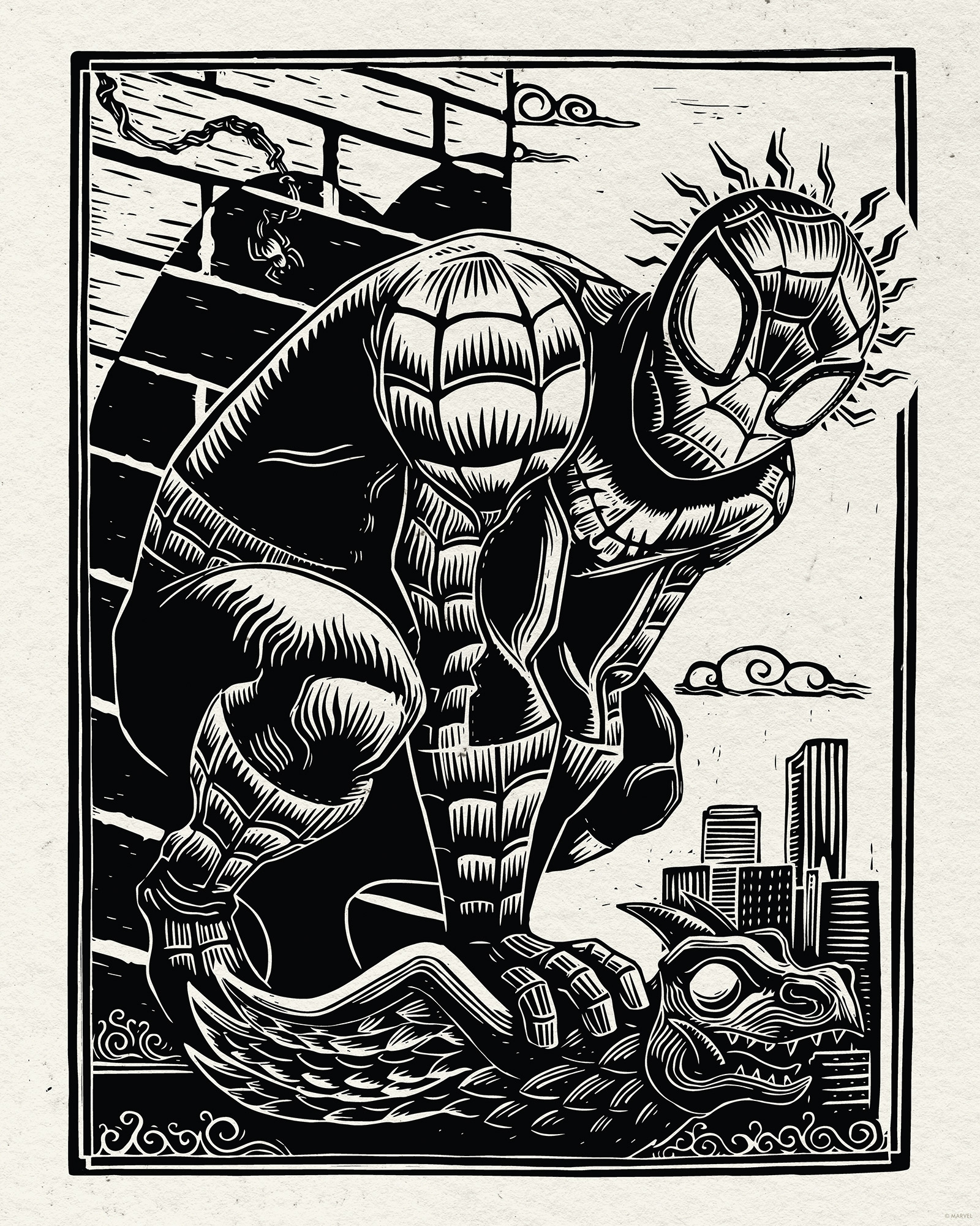 Komar Wandbild »Marvel Spider-Man Lino-Cut« Disney Set;elegant;Klassik, 1 Stk. tlg. 40 x 50 cm (Breite x Höhe) - Kinderzimmer, Dekoration