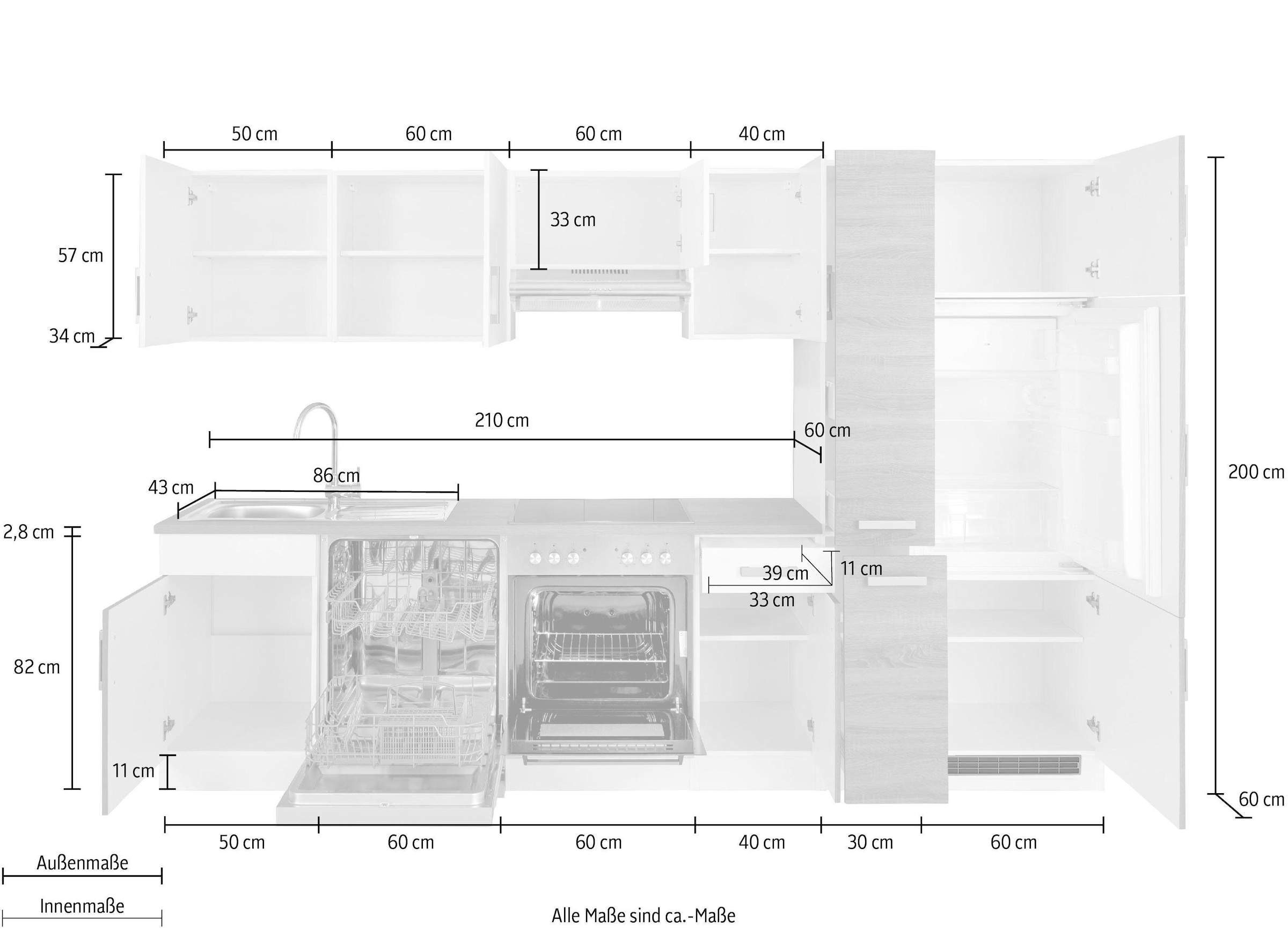 KOCHSTATION Kitchenette »KS-Gera« Largeur 300 cm, avec appareils électriques en option, avec plan de travail