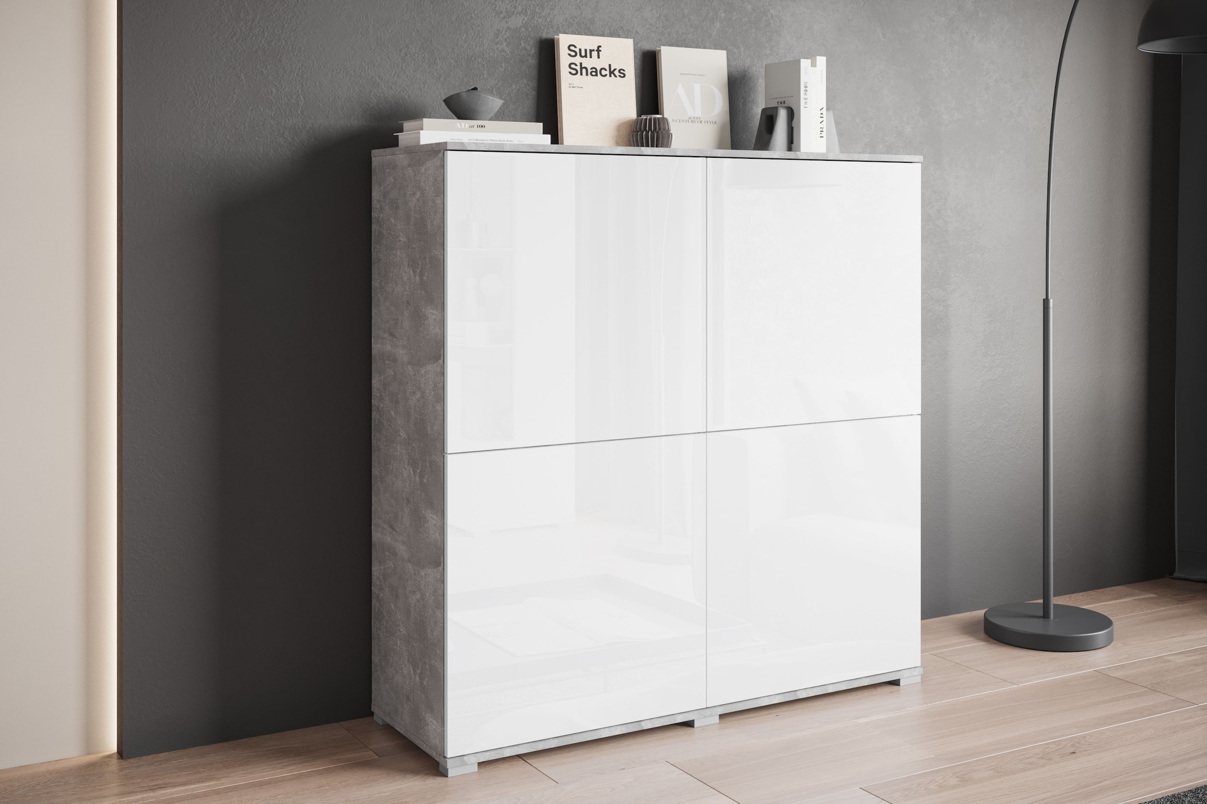 GOODproduct Highboard »Kenia, moderne grifflose Hochkommode mit 4 Türen, Breite 120 cm« 1 Stk. tlg. Push-to-Open-Fronten, höhenverstellbaren Einlegeböden