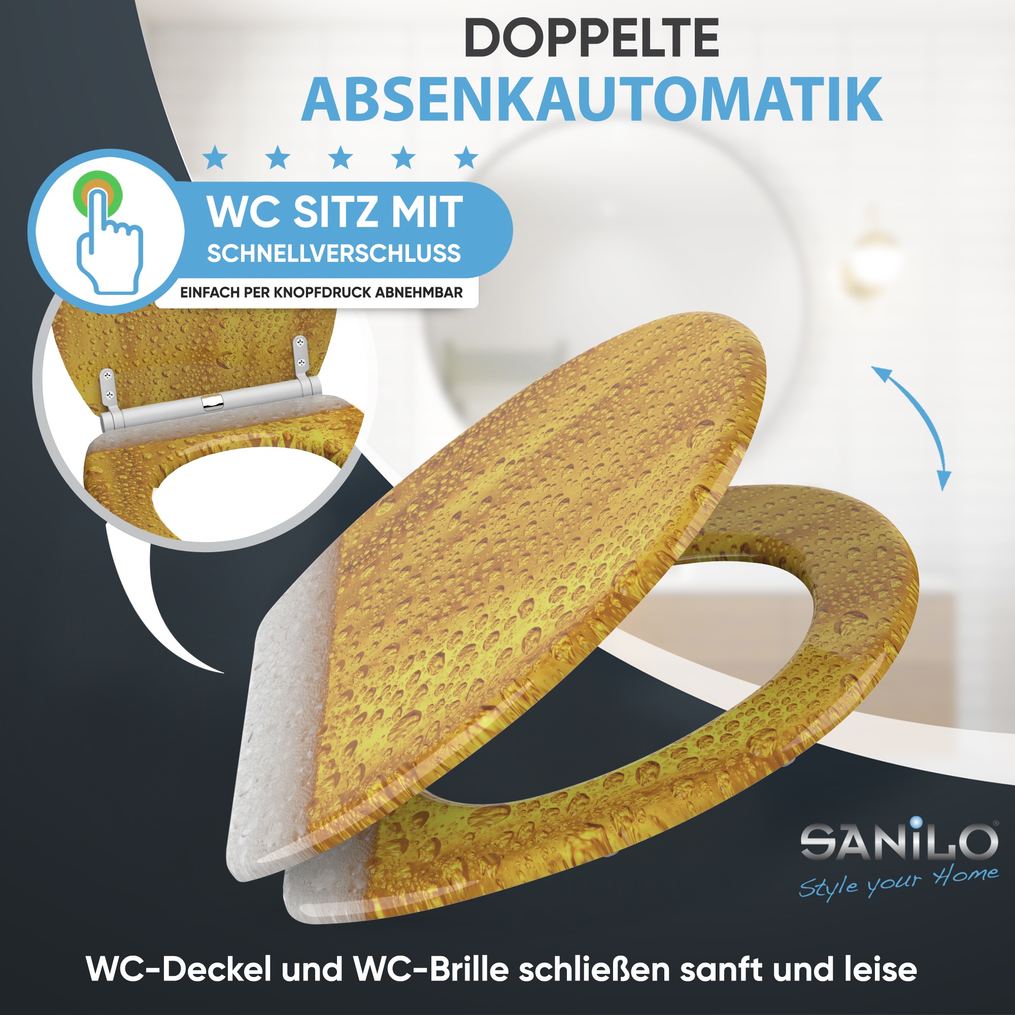 Sanilo WC-Sitz »Bier mit Absenkautomatik & Quick Release« Premium Toilettendeckel, abnehmbar, leichte Montage von oben