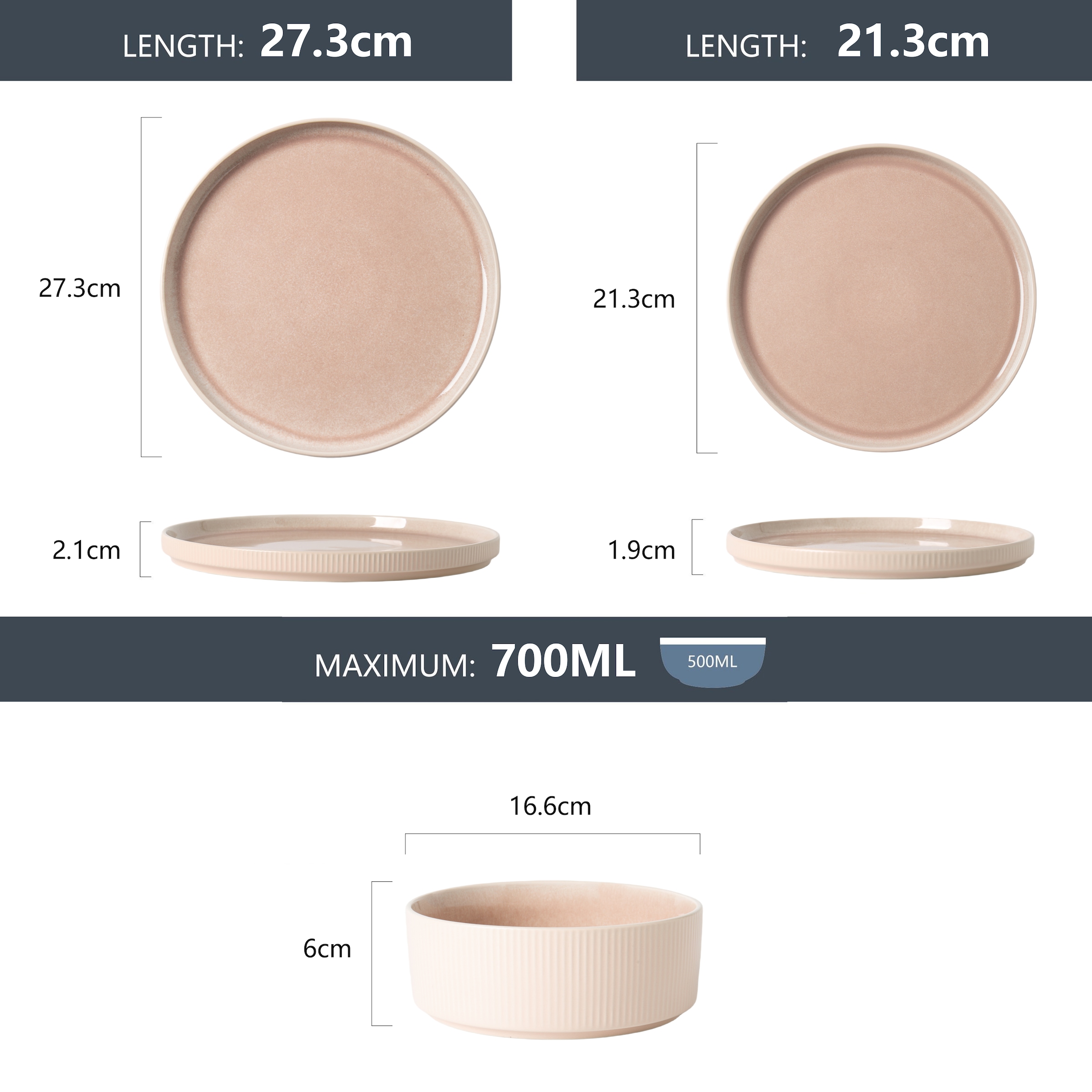 GOODproduct Set de vaisselle »Ylvii, aussen matt, innen reaktiv glasiert« Riffeloptik, spülmaschinenfest und mikrowellengeeignet