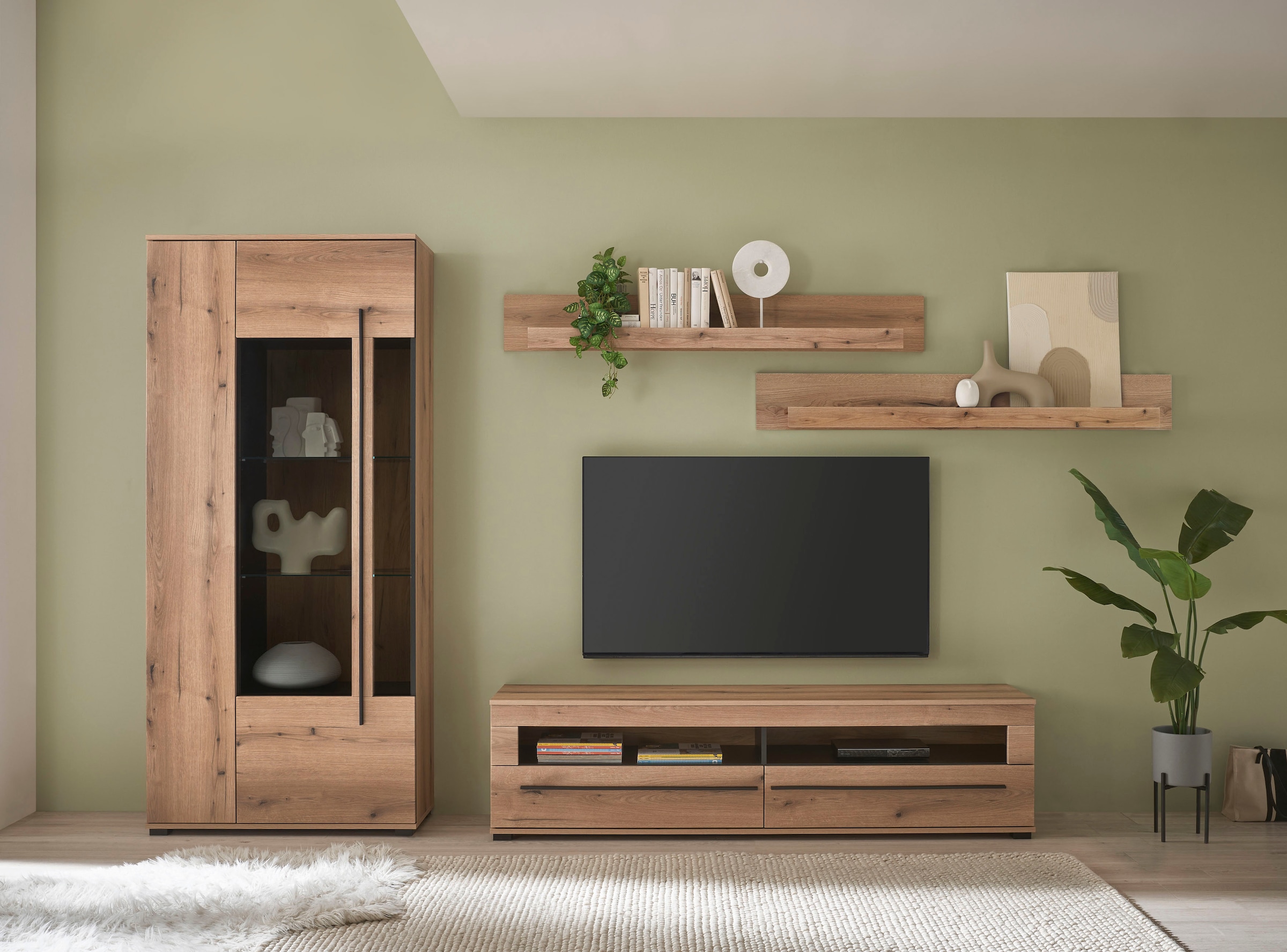 Image of Home affaire Wohnwand "Cantara, moderne Anbauwand, Wohnzimmer-Set, in Eiche Evoke oder Weiss" Set